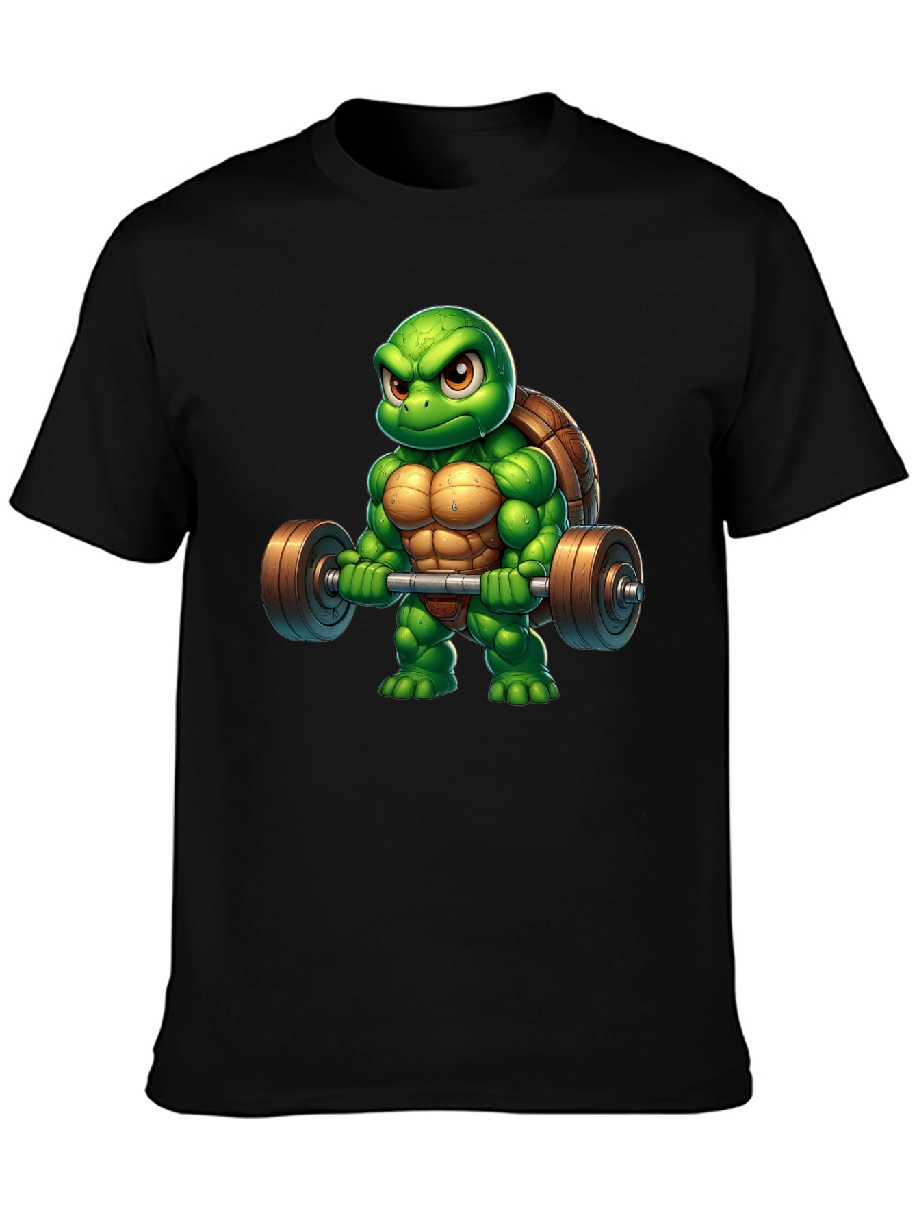 Black Turtle Powerlifter Black T-Shirt view 3