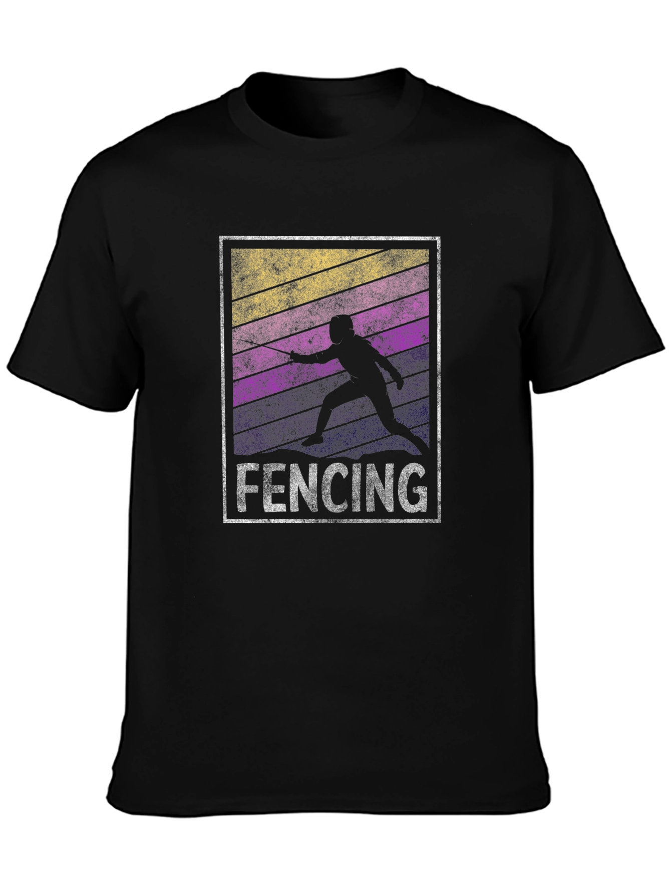Black Fencing Silhouette T-Shirt - Retro Style view 3