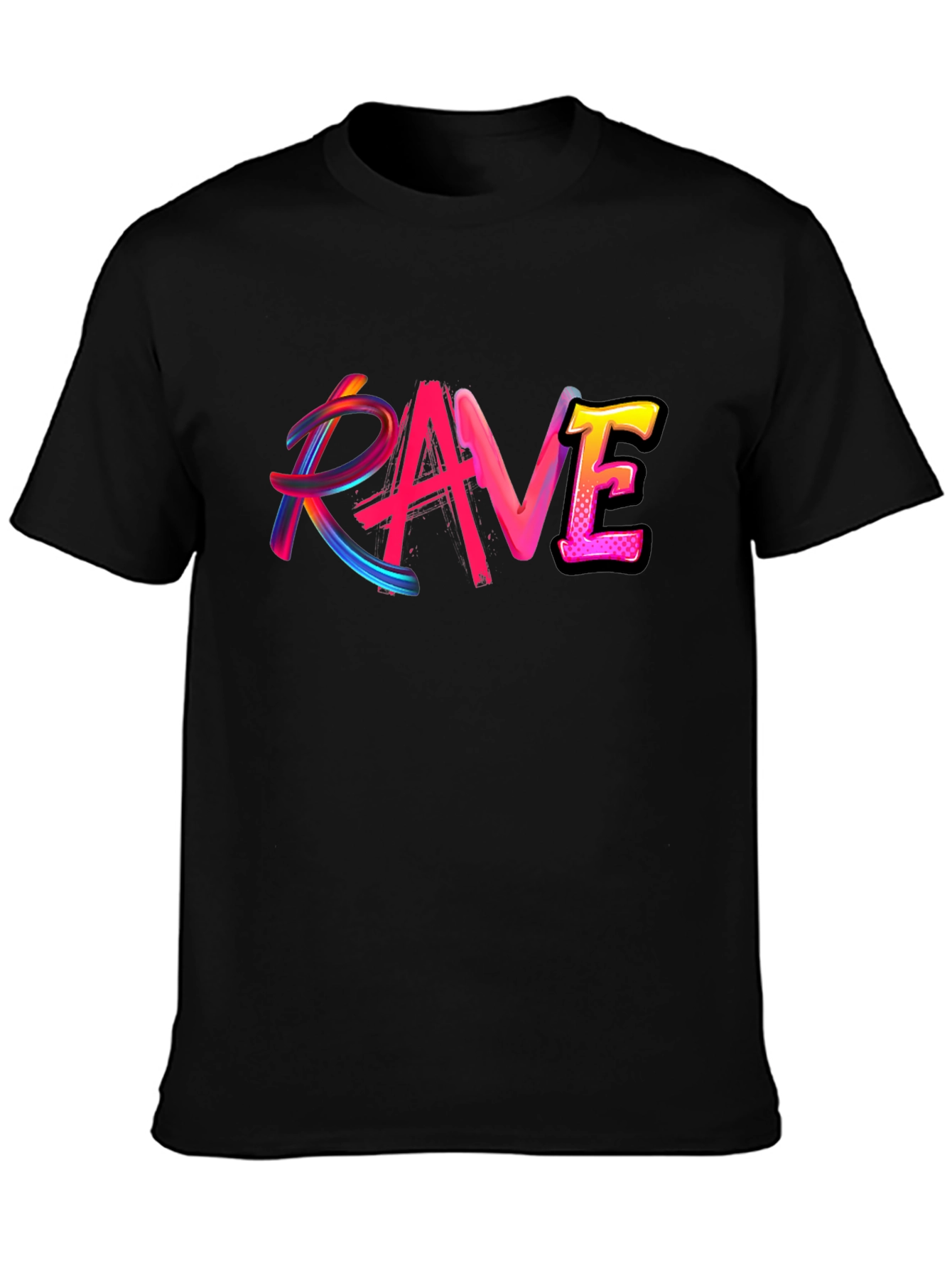 Black Rave Graphic Black T-Shirt Funky Party Tee view 3