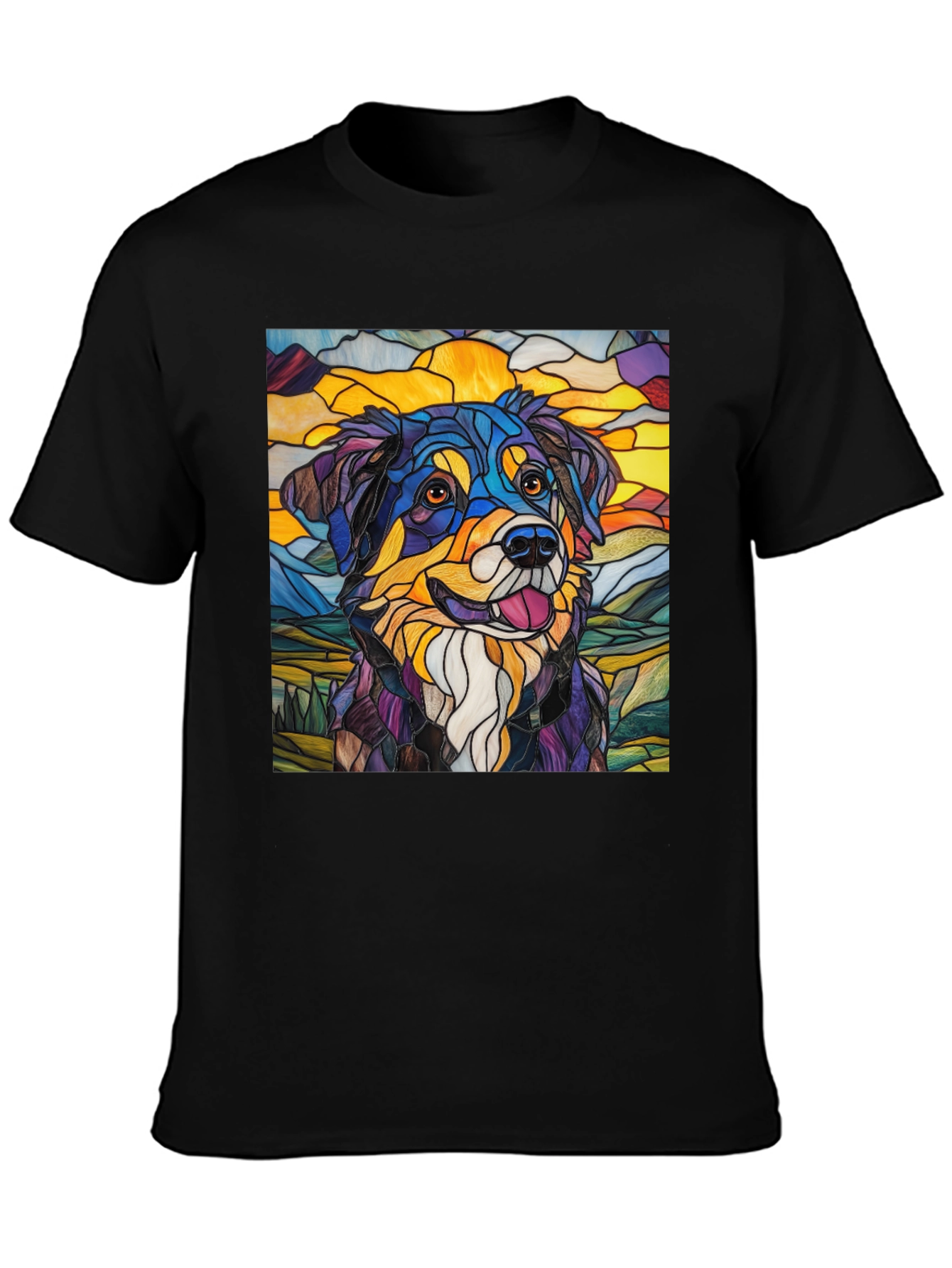 Black Stained Glass Dog Art Tee view 3
