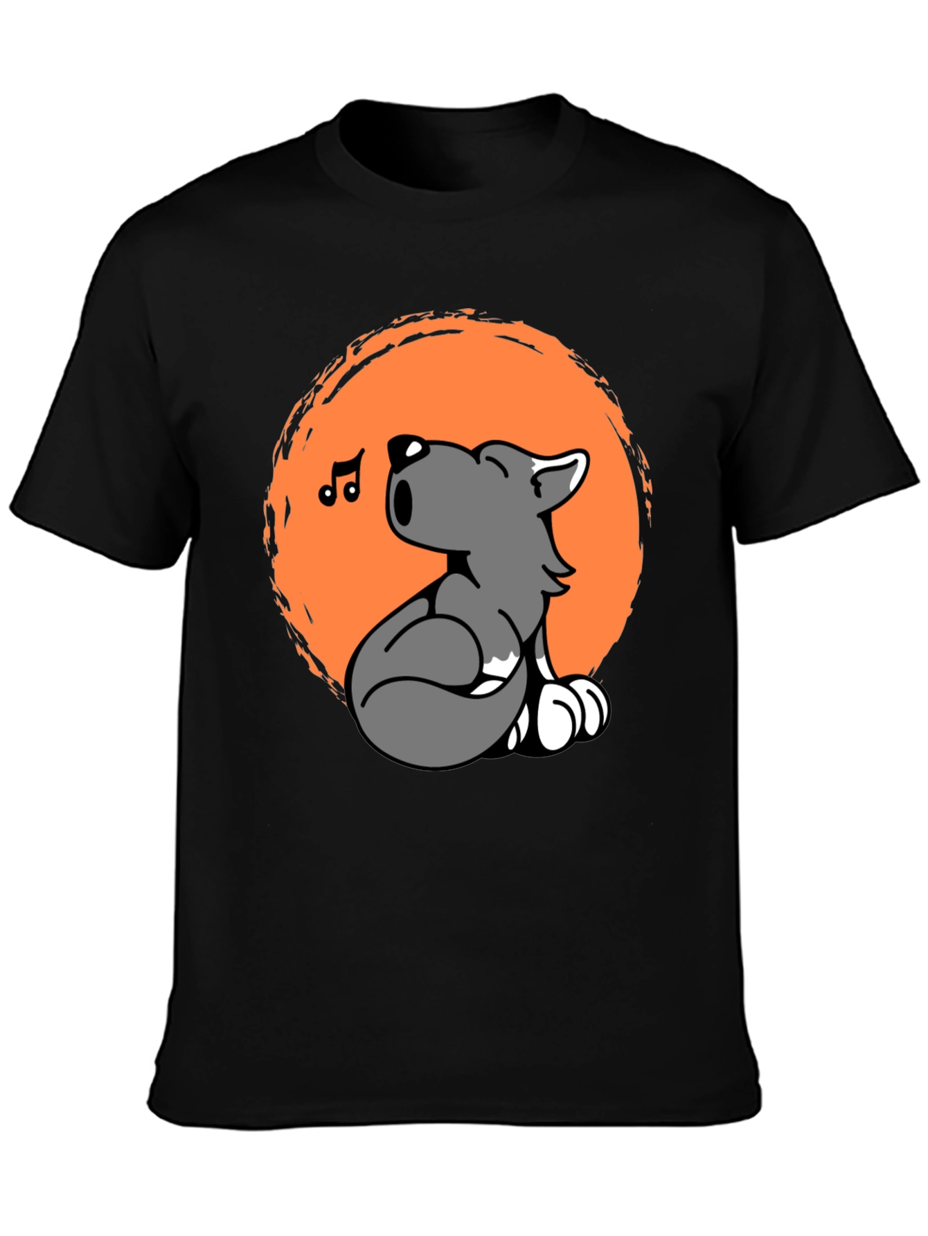 Black Cartoon Wolf Howling Graphic Tee - Black Unisex T-Shirt view 3