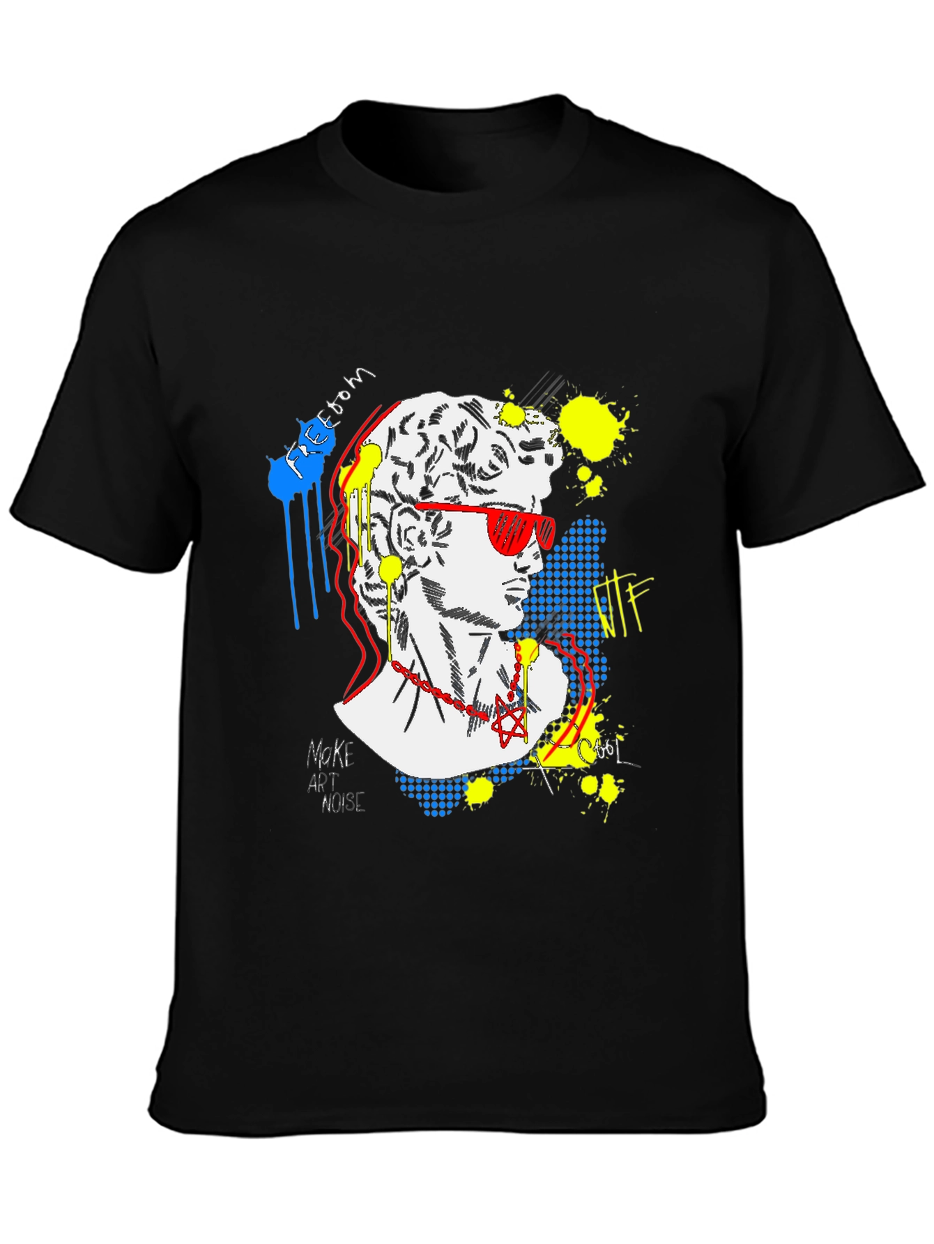 Black Pop Art David Graphic Tee - Unisex Black T-Shirt view 3