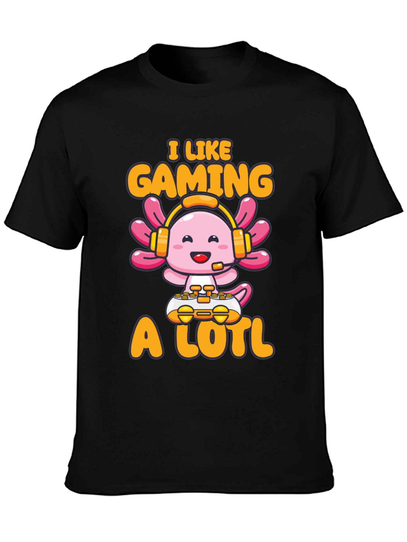 Black Gamer Axolotl T-Shirt - I Like Gaming A Lotl view 3