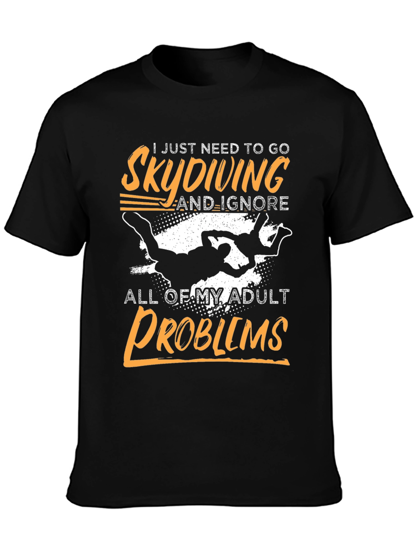 Black Skydiving Adult Problems Graphic Tee view 3