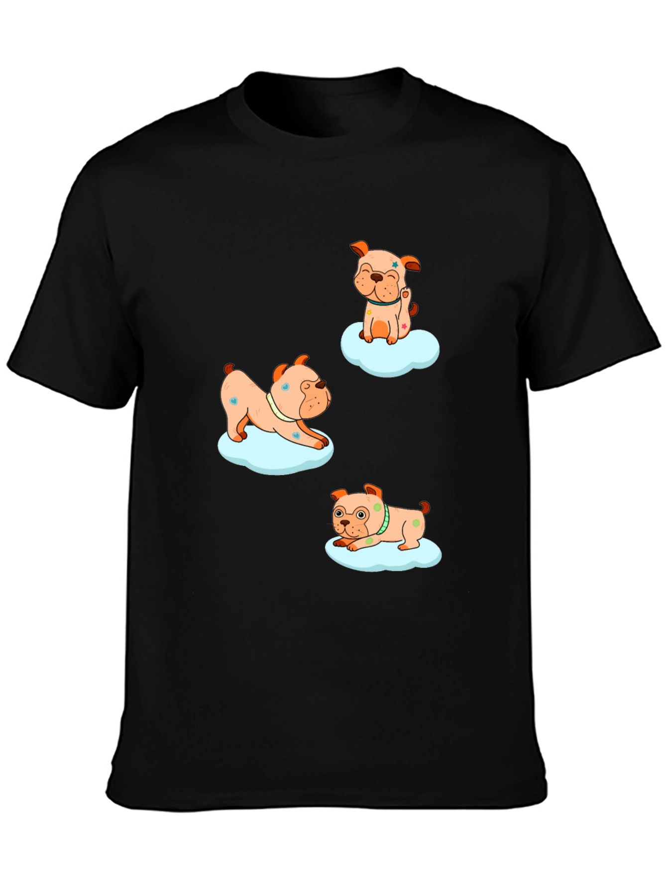 Black Cute Bulldog Cloud Print Black T-Shirt view 3