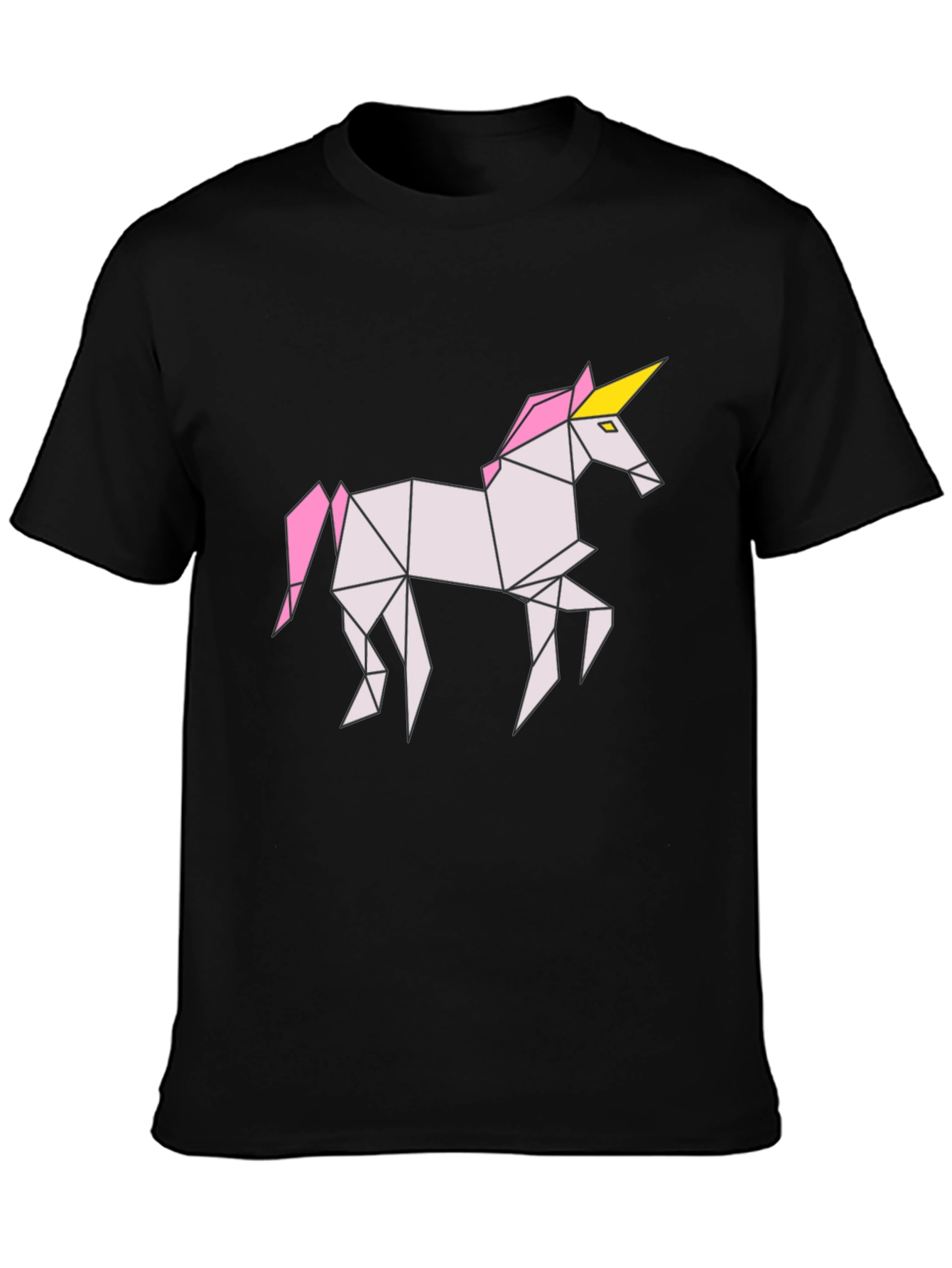 Black Geometric Unicorn Graphic Tee - Black Cotton Shirt view 3