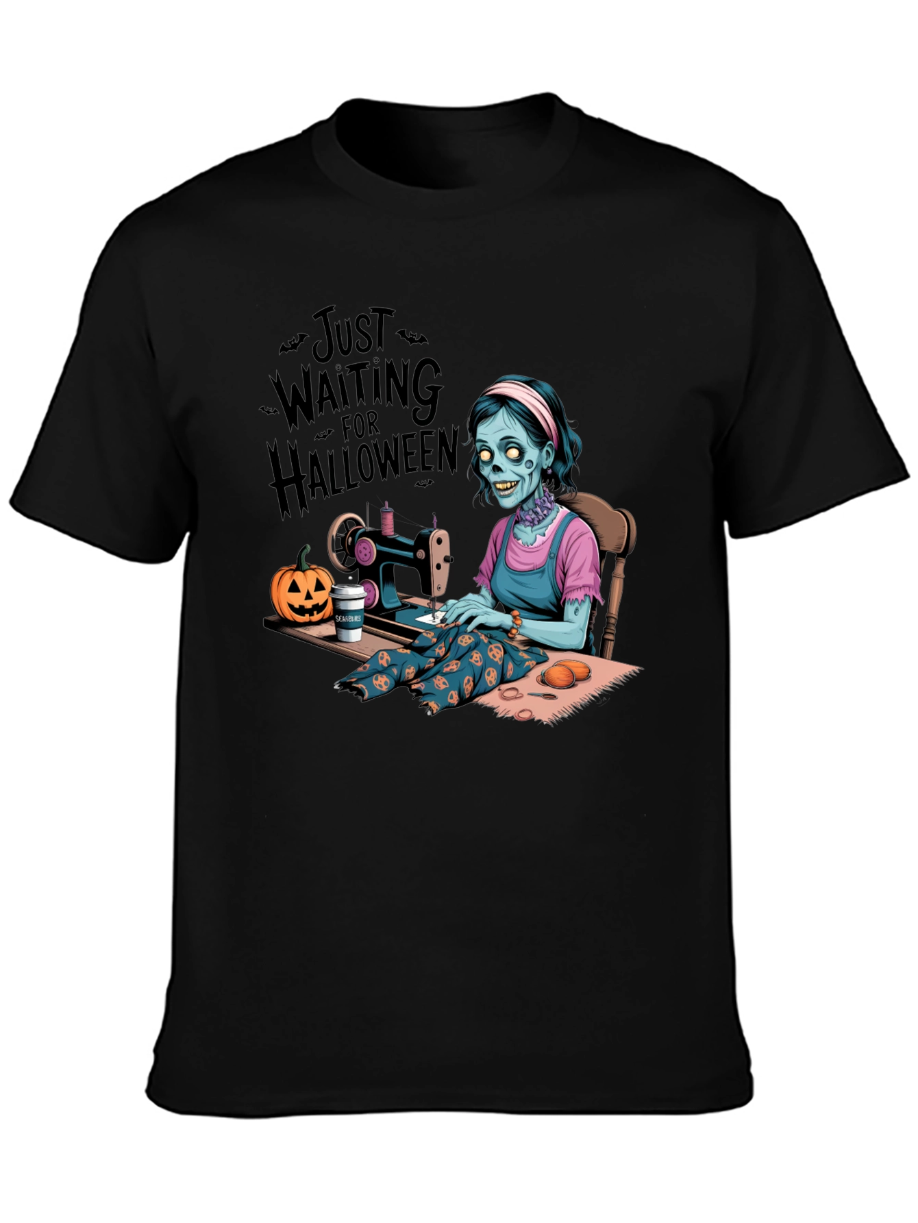 Black Zombie Halloween Seamstress T-Shirt view 3