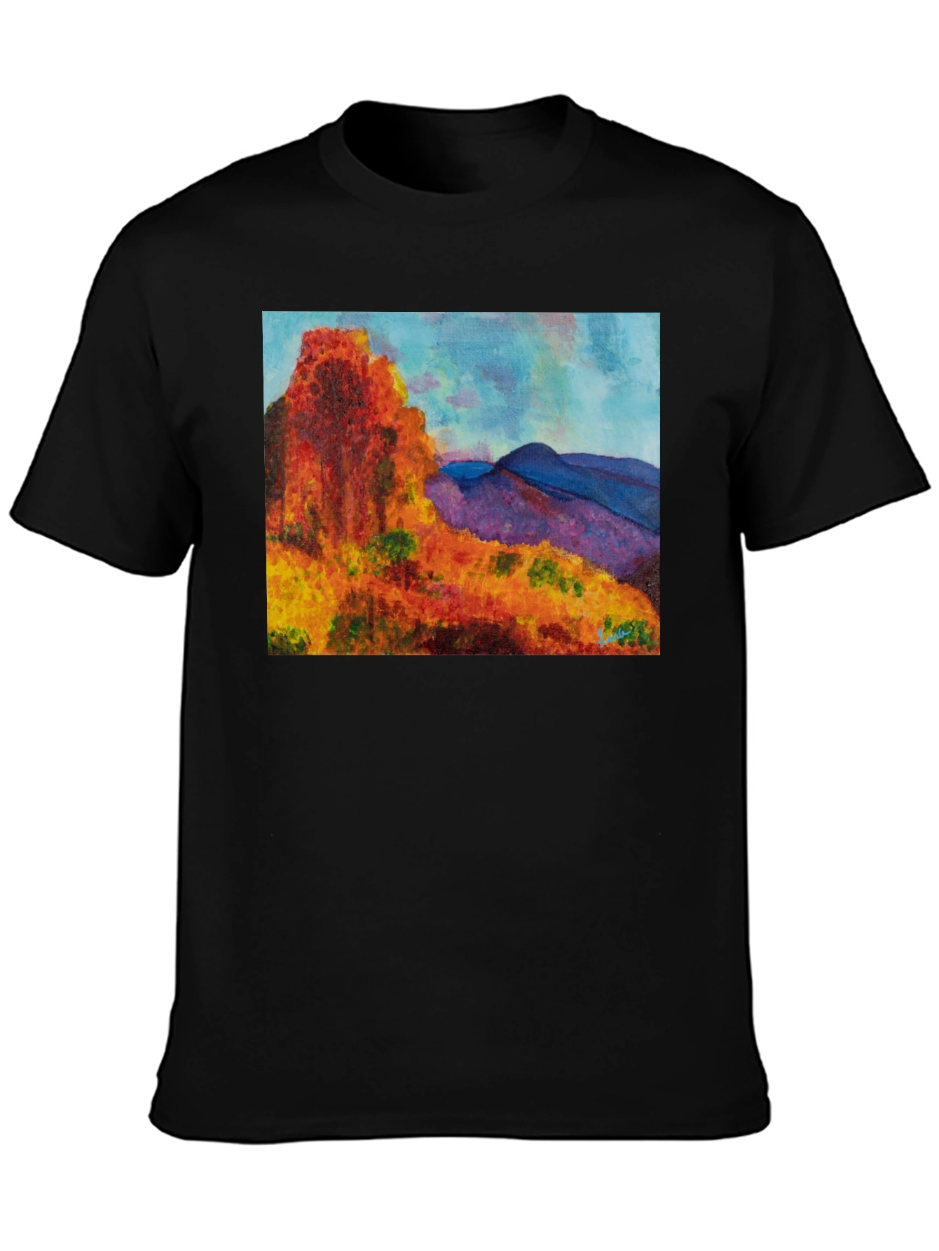 Black Scenic Mountain Print Black T-Shirt view 3