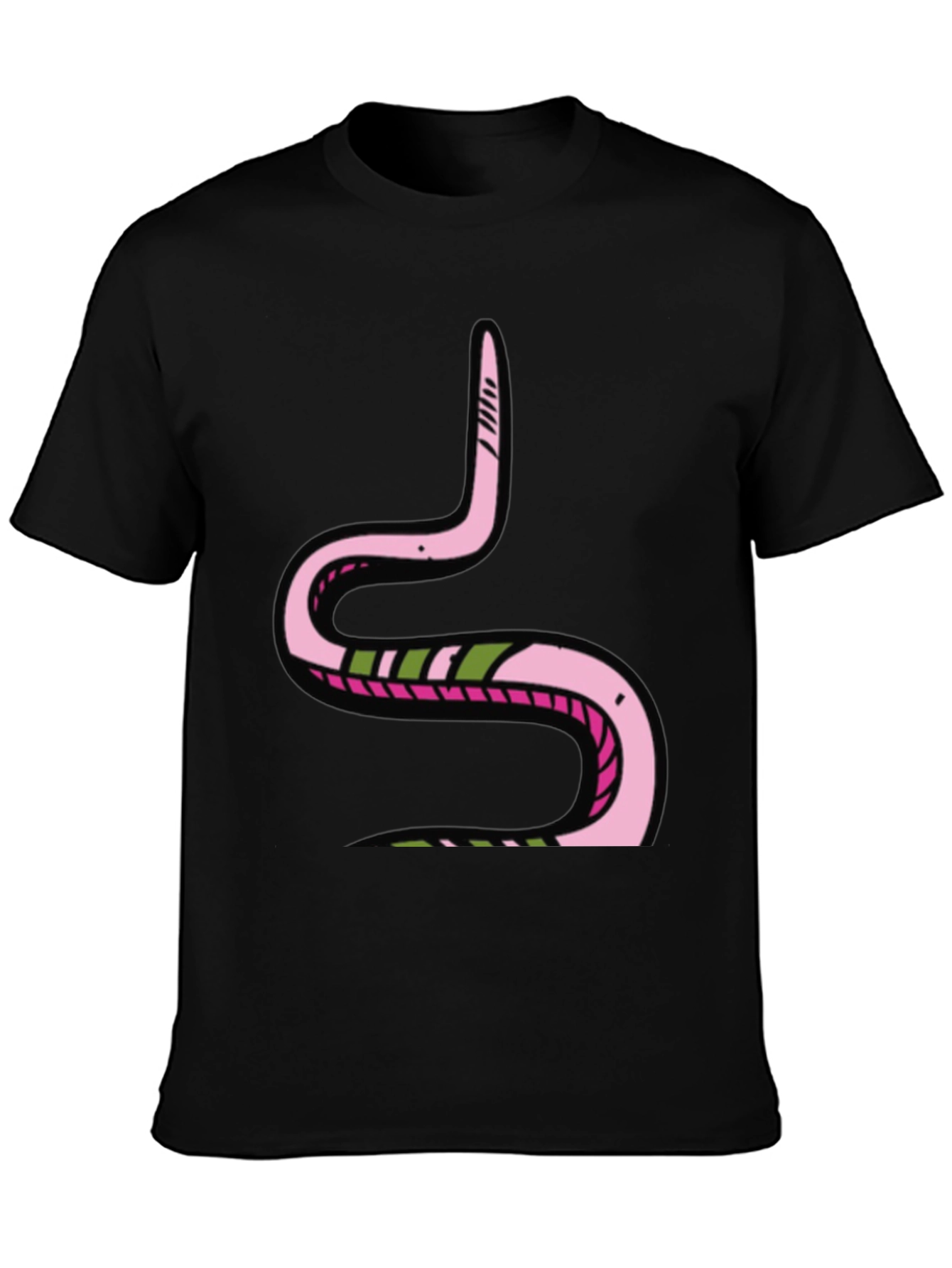 Black Pink Snake Graphic Black Tee - Fun Cartoon Style view 3