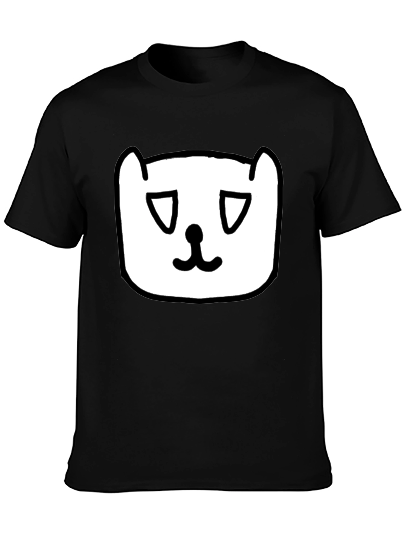Black Sad Cat Face Graphic Black T-Shirt view 3