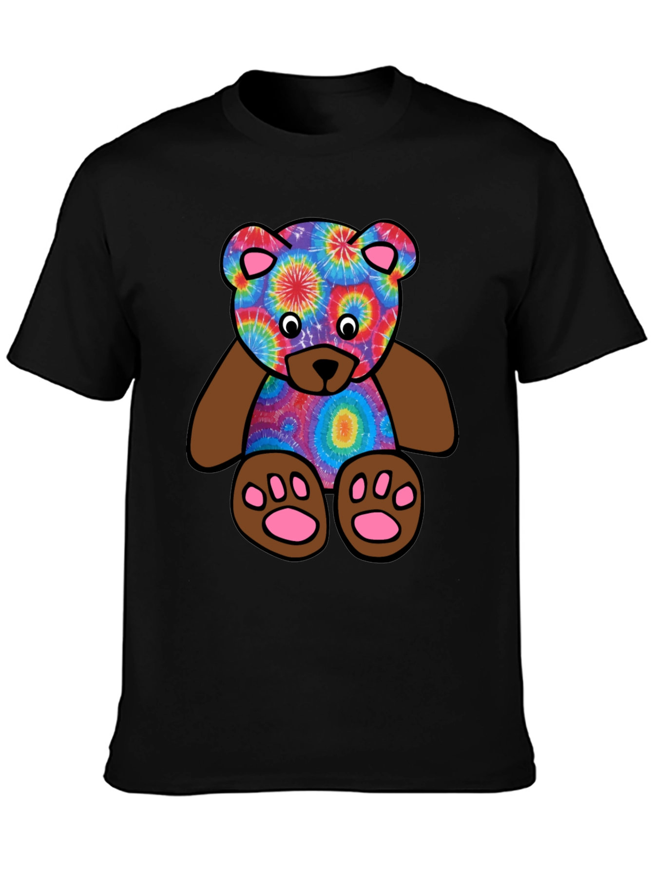 Black Tie-Dye Teddy Bear Graphic T-Shirt view 3