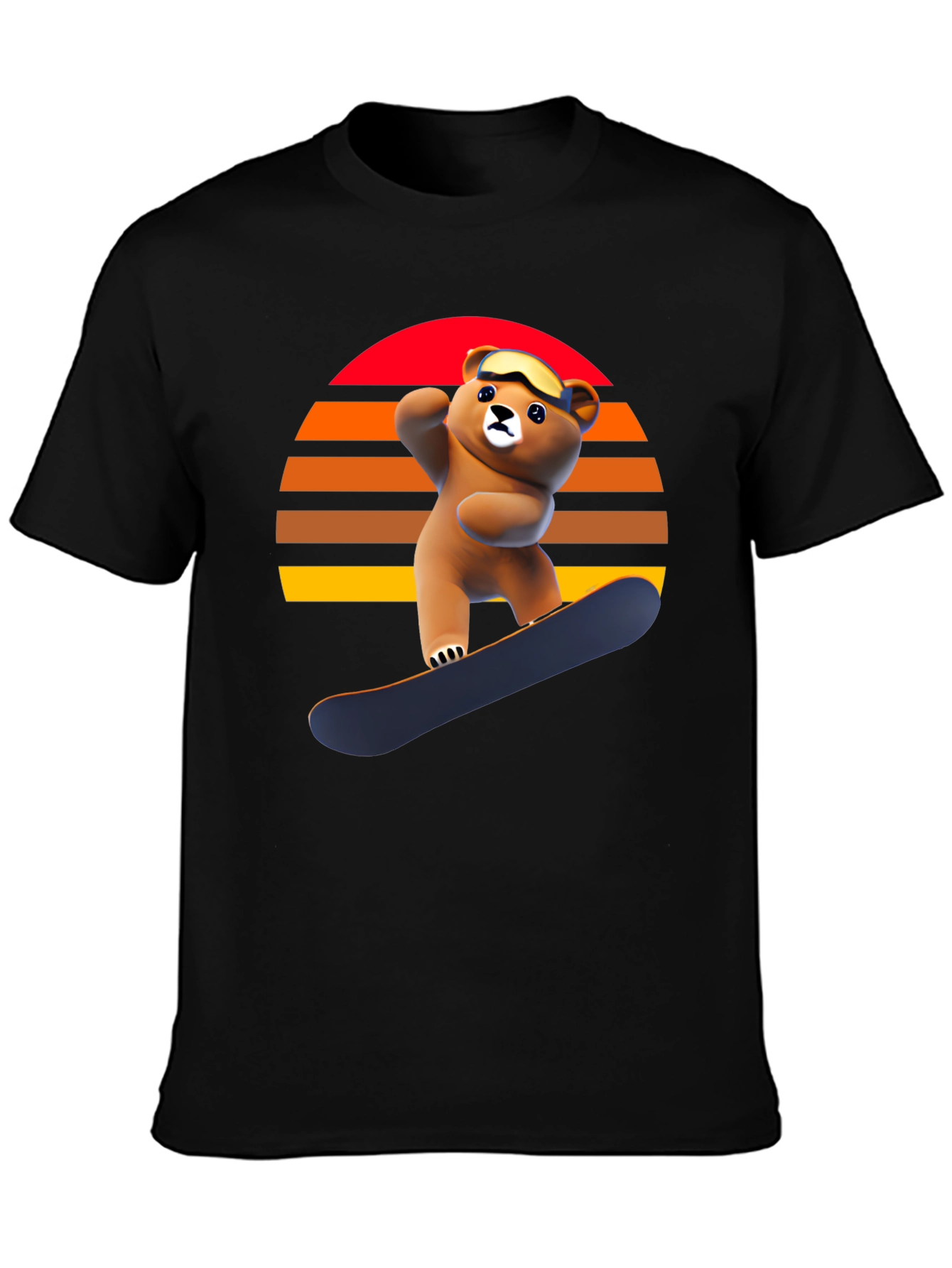Black Snowboarding Bear Graphic Tee - Retro Style view 3