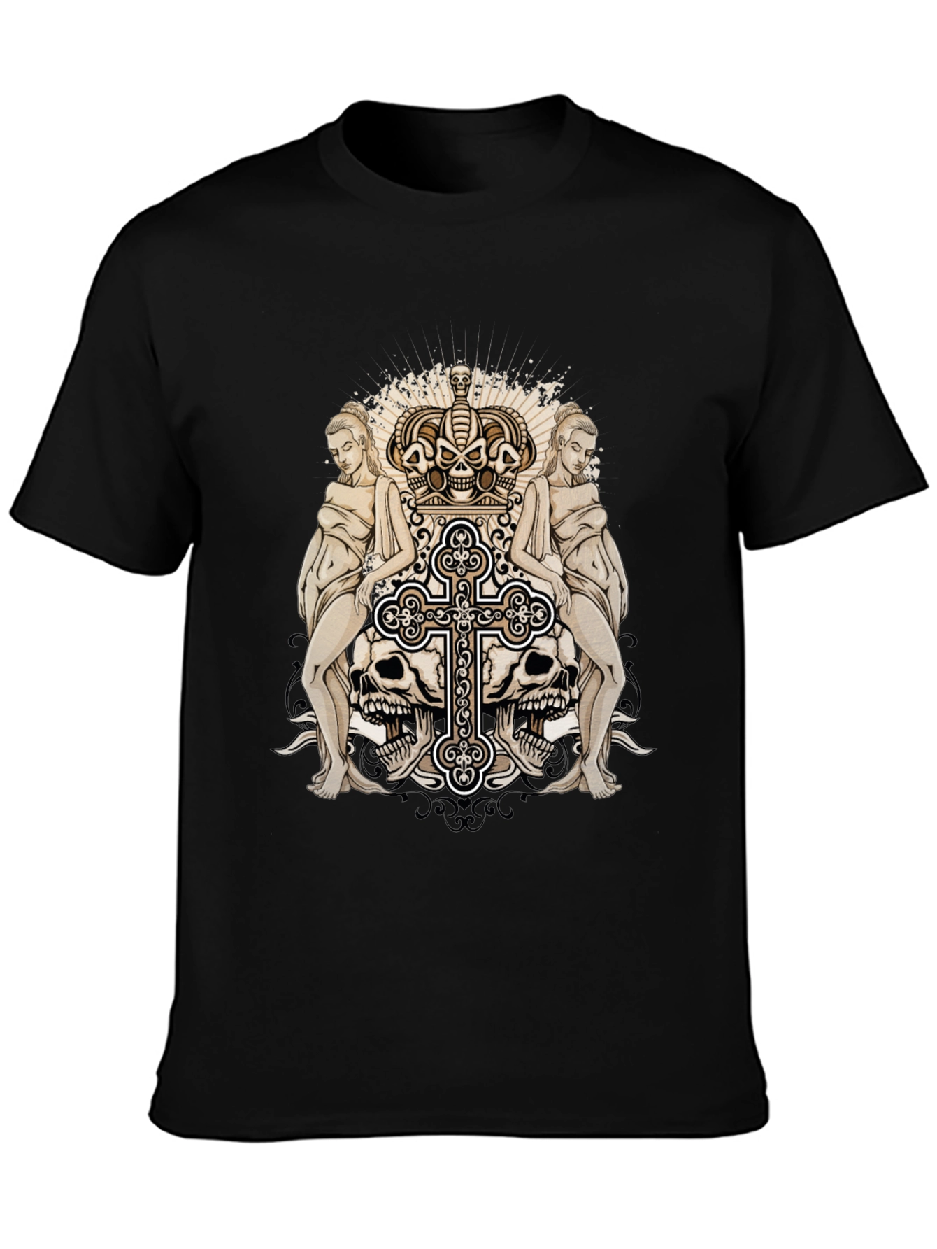 Black Skull Crown Graphic Print Black T-Shirt view 3