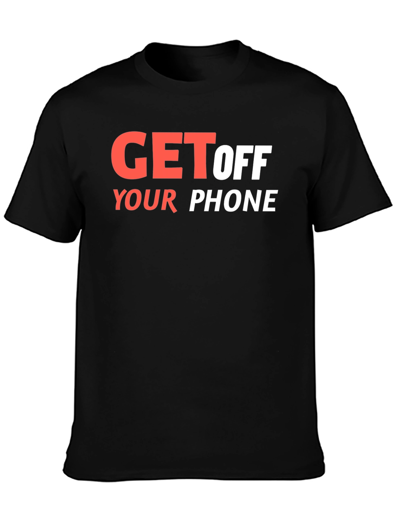 Black Get Off Your Phone Graphic Tee - Black Cotton Blend view 3