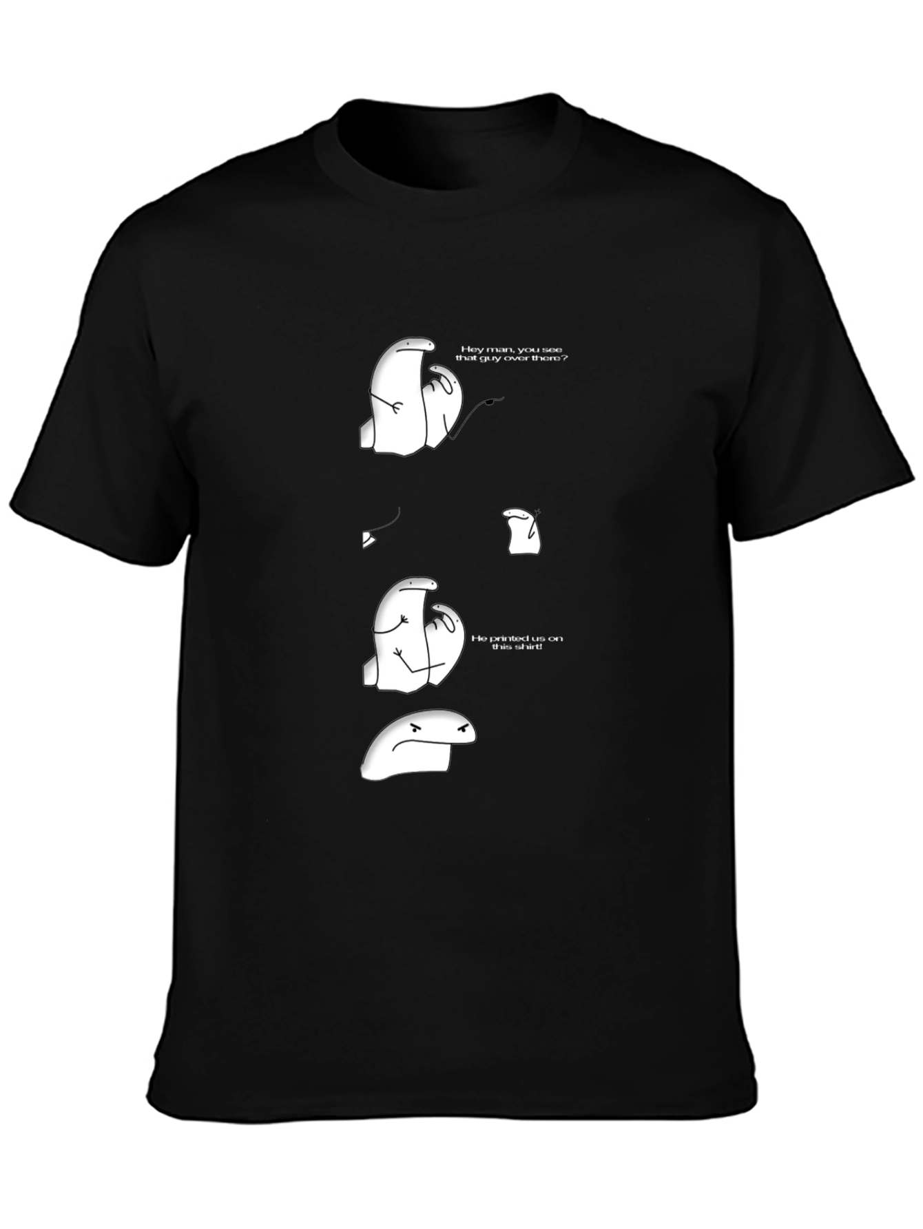Black Humorous Cartoon Graphic Tee - Black Casual T-Shirt view 3