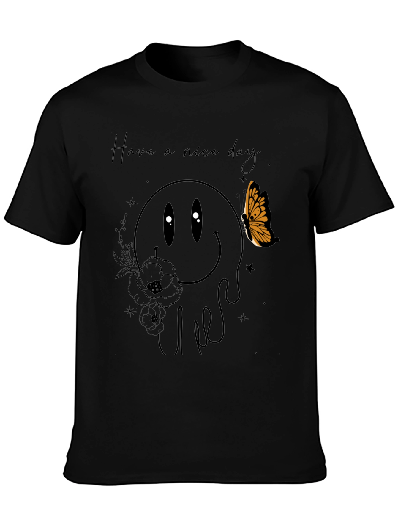 Black Have a Nice Day Smiley Face Graphic Tee - Black view 3