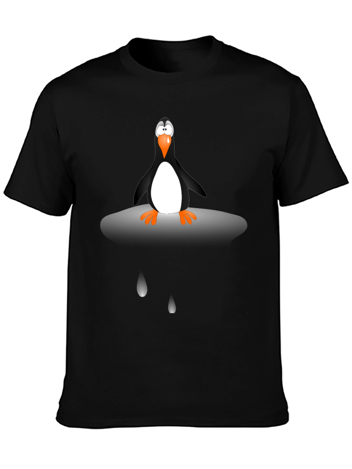 Black Penguin Cartoon Graphic Tee - Unisex Black T-Shirt view 3