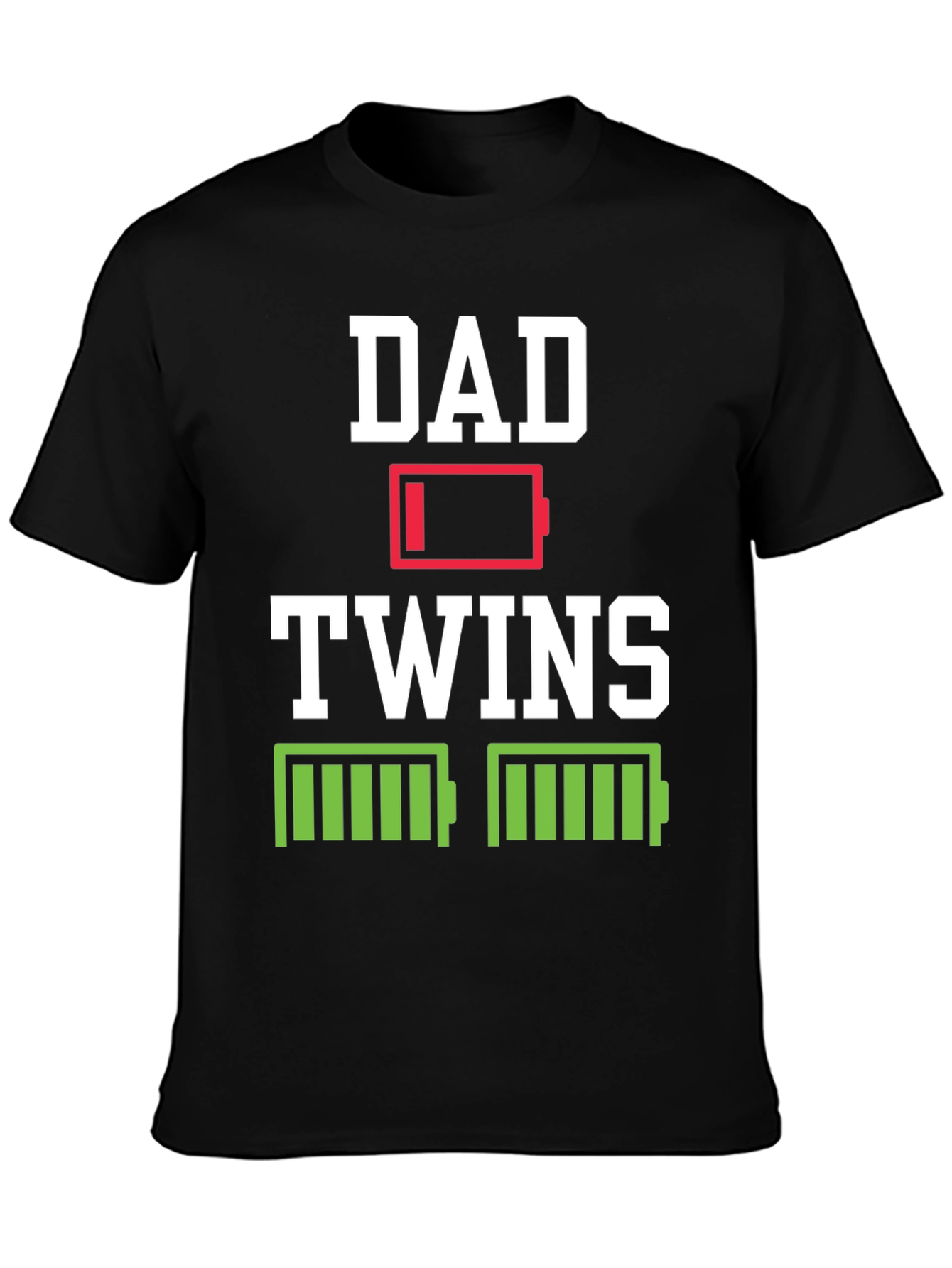 Black Dad of Twins Low Battery T-Shirt view 3