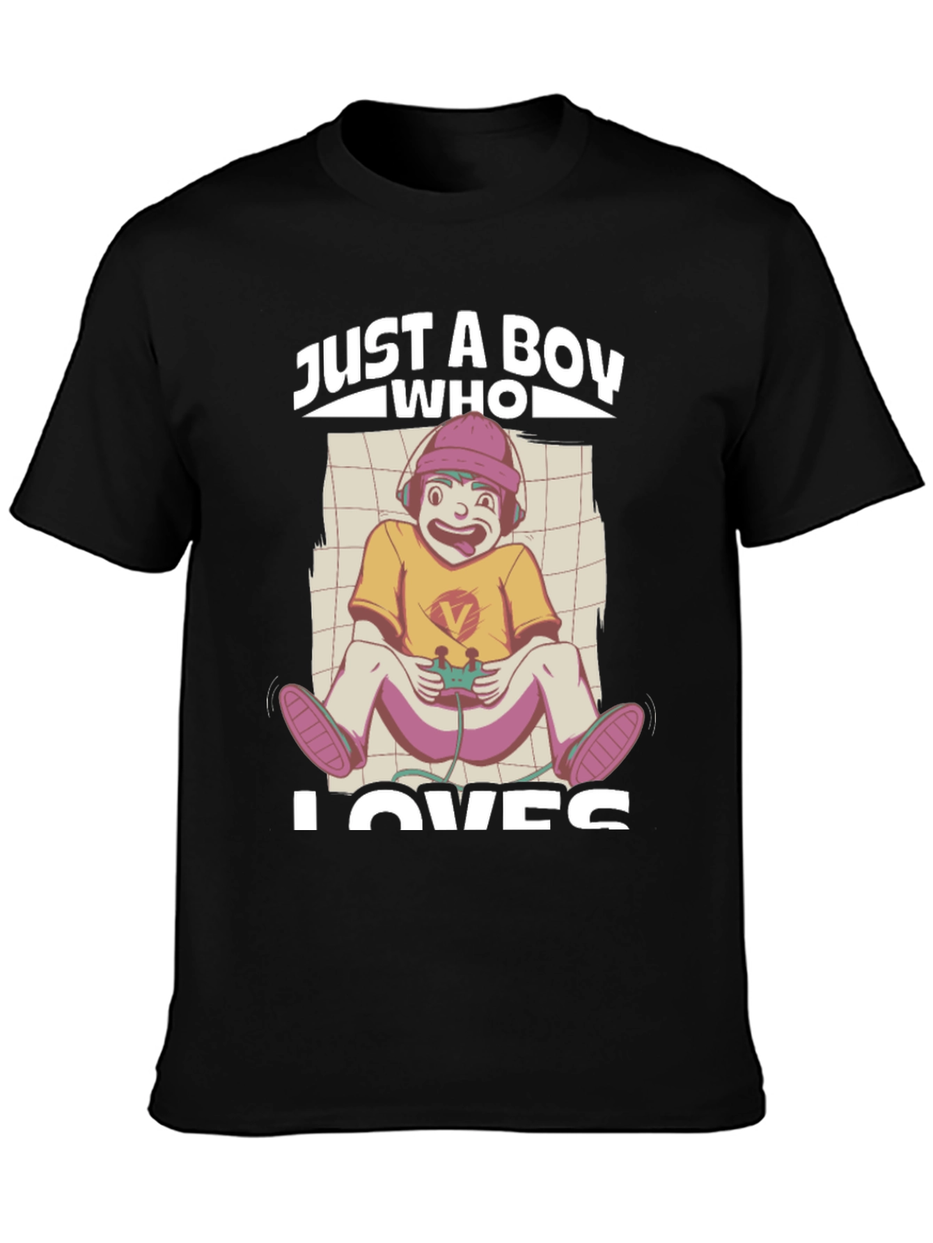 Black Just a Boy Who Loves Gaming Black T-Shirt view 3