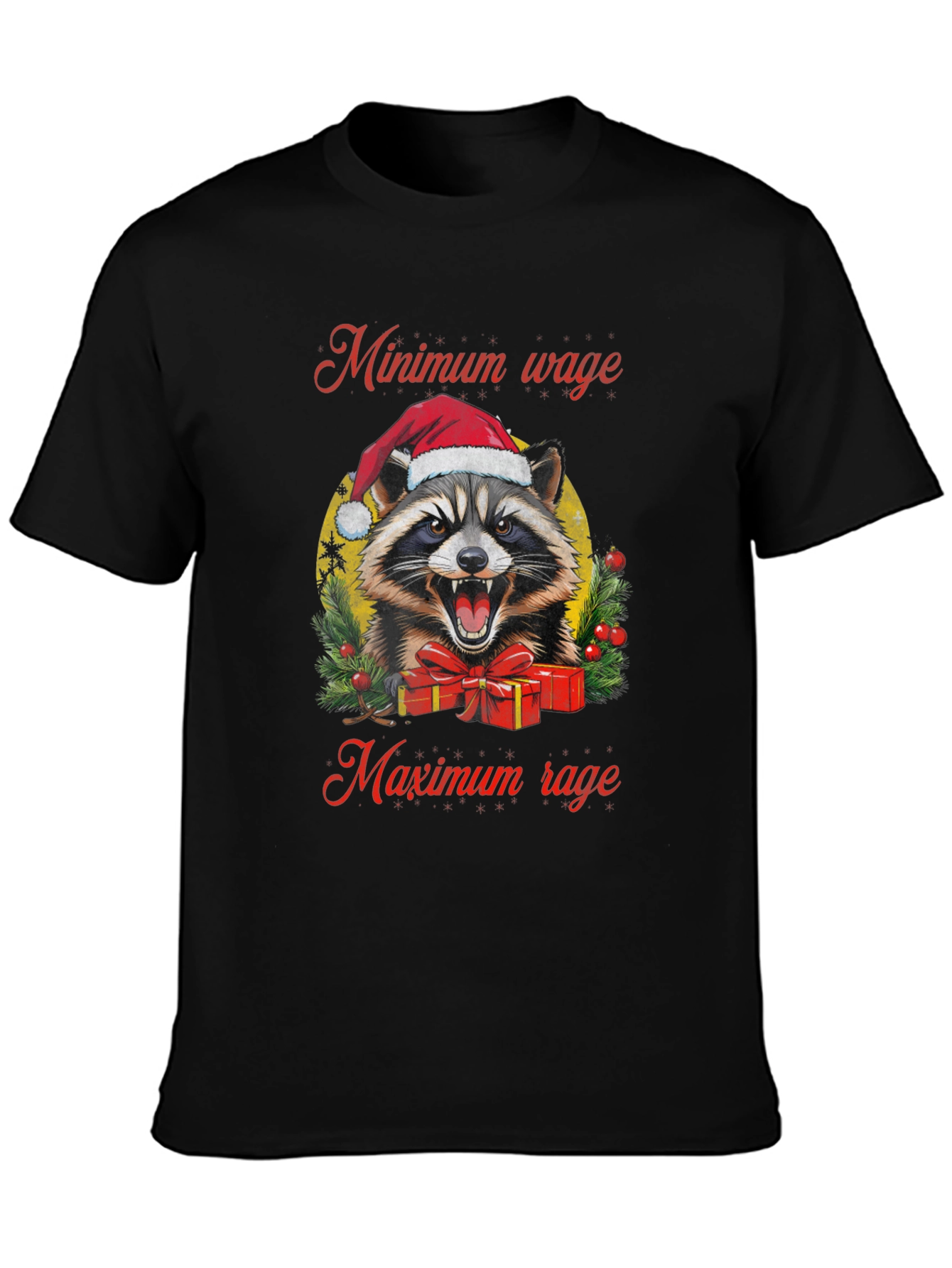 Black Minimum Wage Maximum Rage Raccoon Graphic Tee view 3