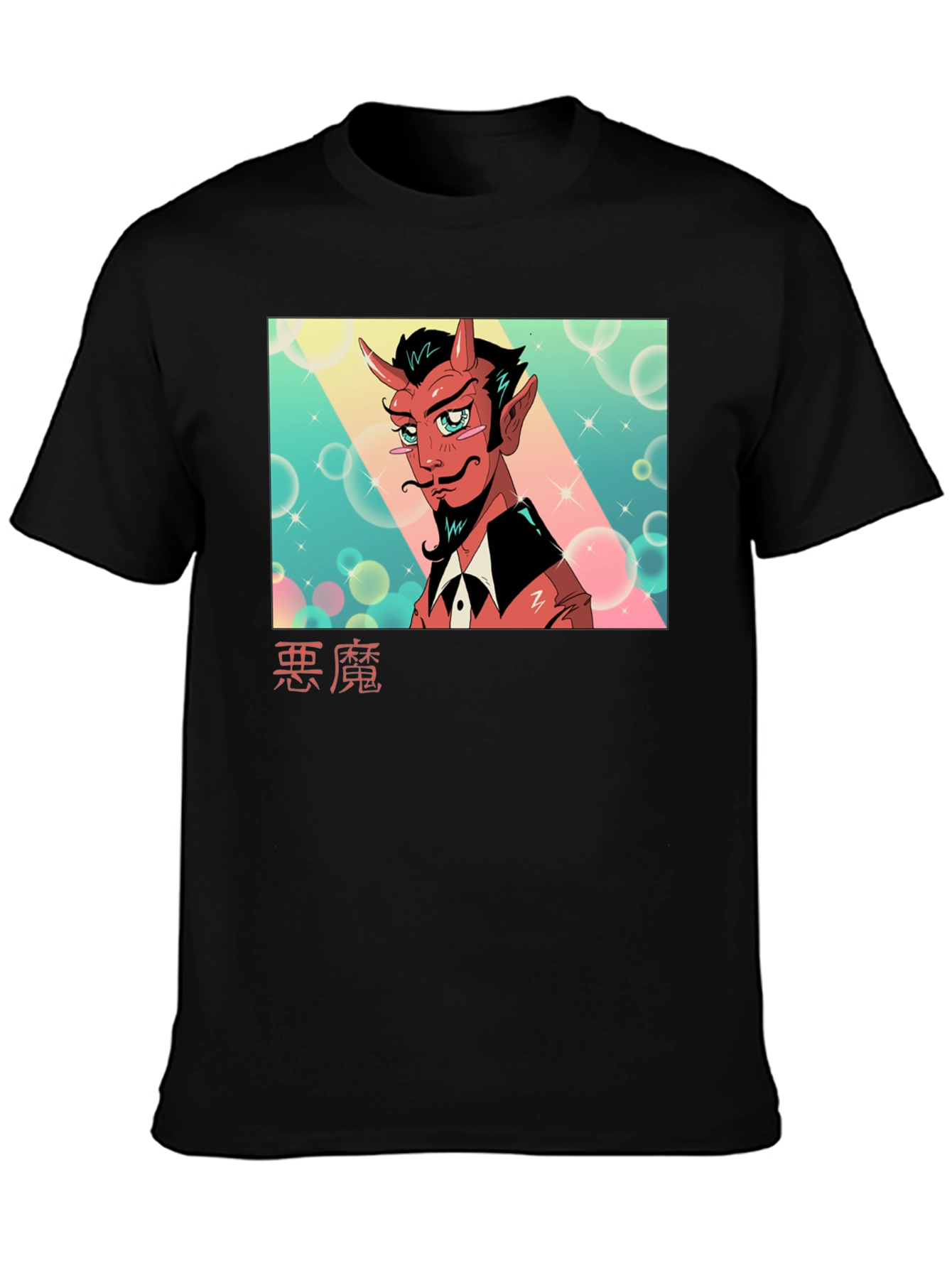 Black Anime Devil Graphic Tee - Soft Cotton Black T-Shirt view 3