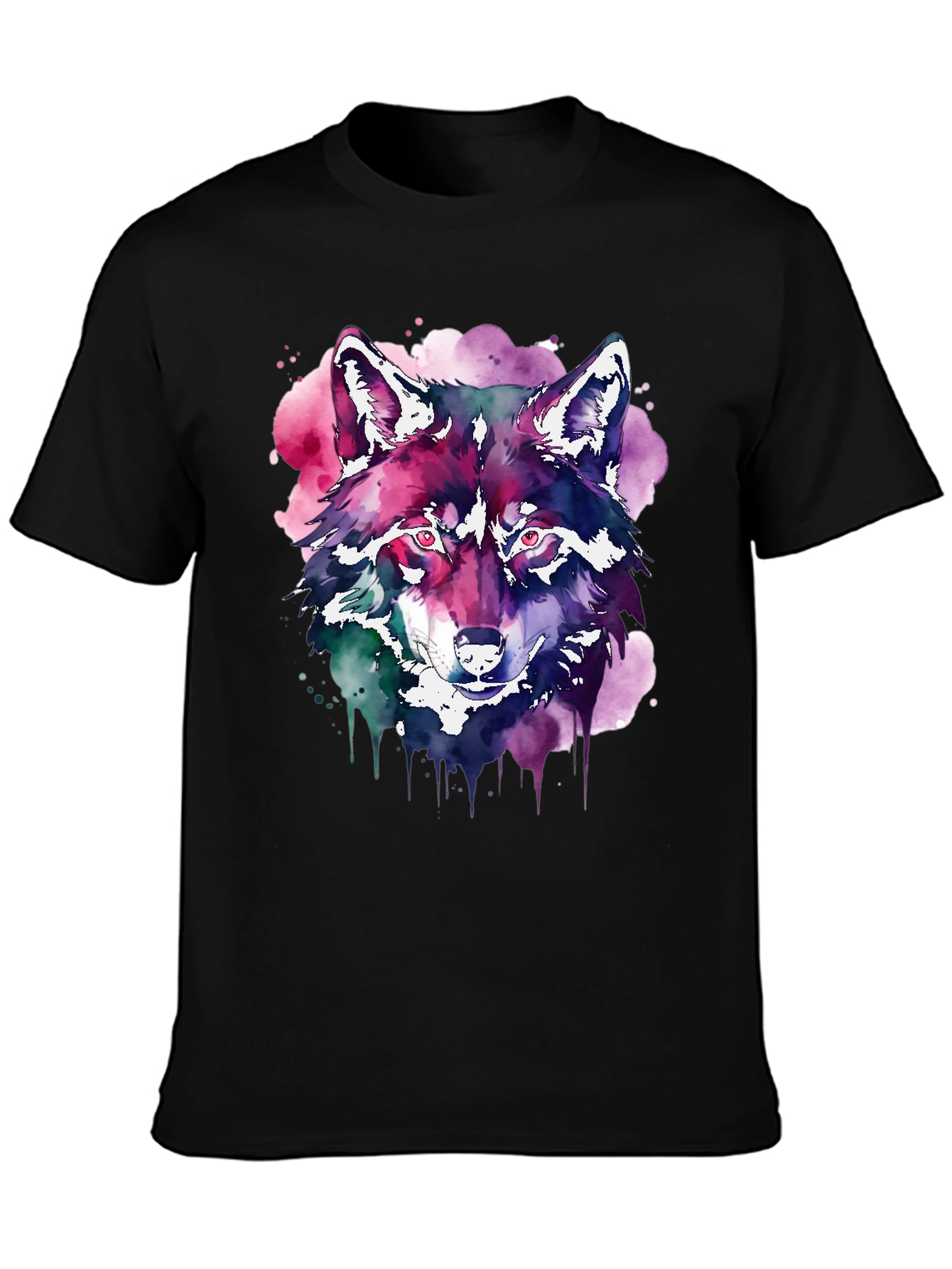 Black Watercolor Wolf Graphic T-Shirt - Black view 3