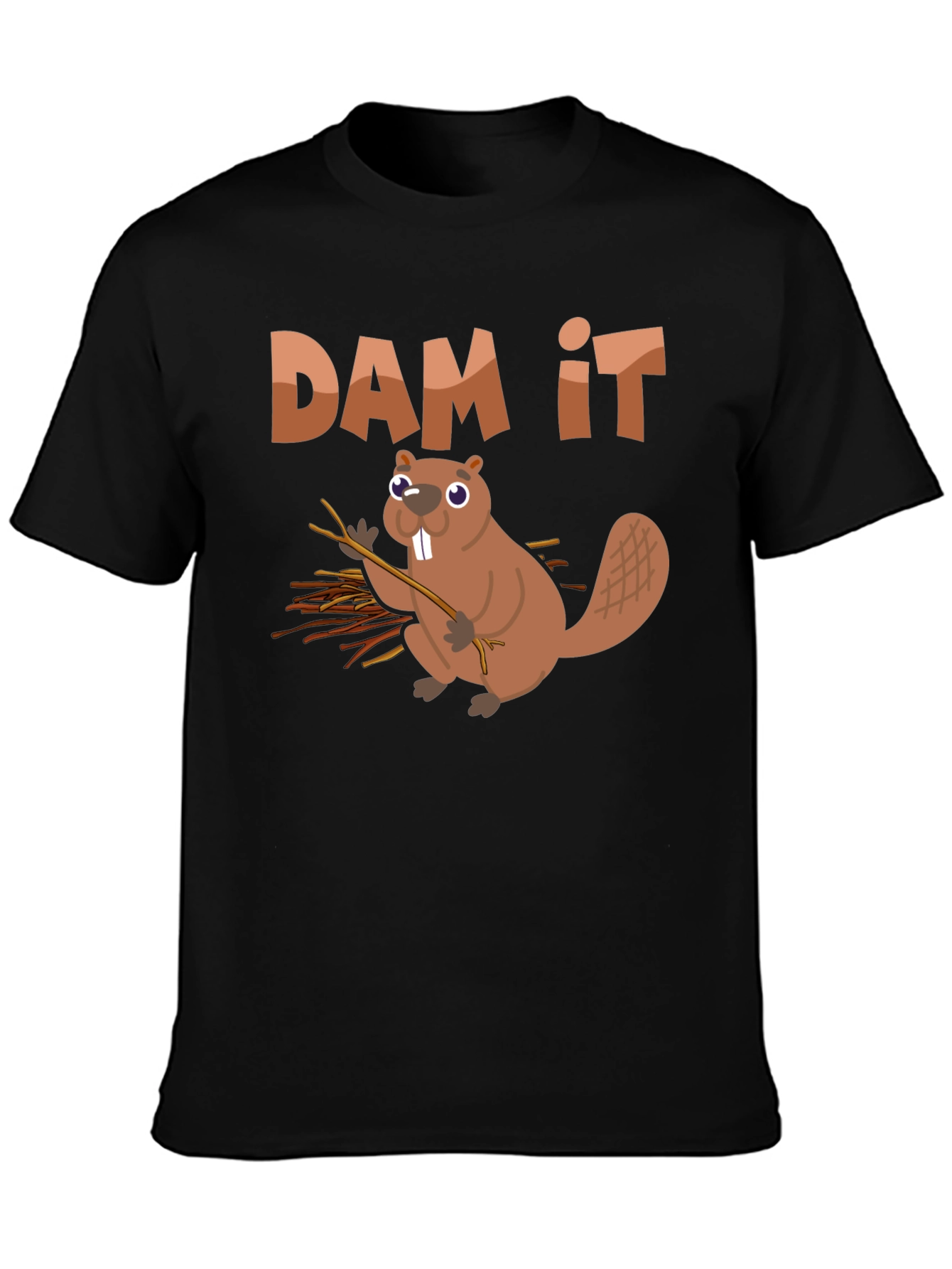 Black Funny Beaver "Dam It" Graphic T-Shirt view 3