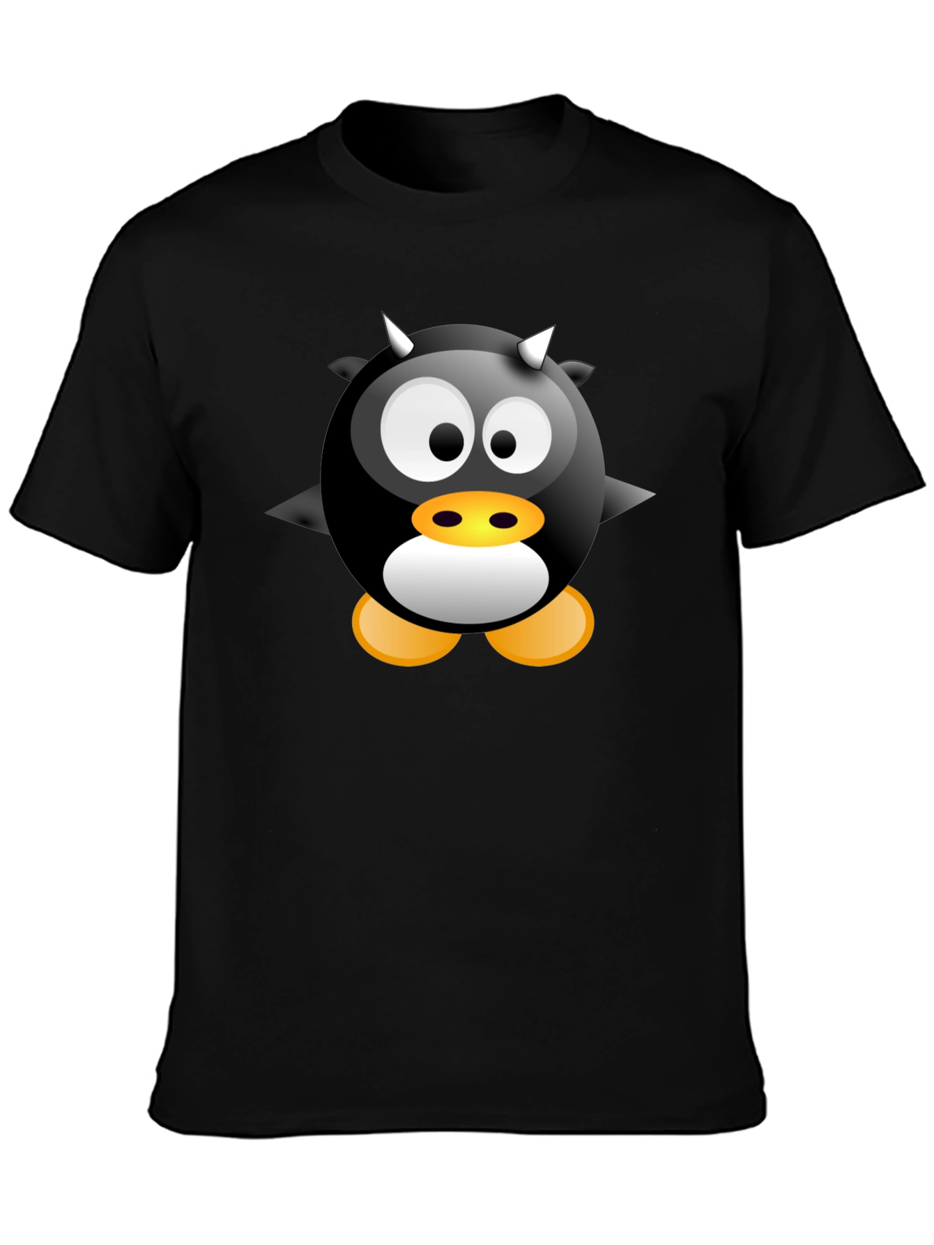 Black Cartoon Devil Penguin Graphic Tee - Black T-Shirt view 3