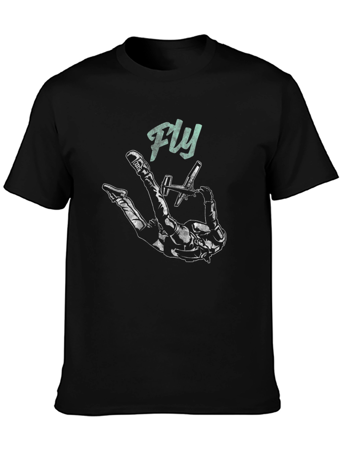 Black Fly High Black T-Shirt - Skydiver Design view 3