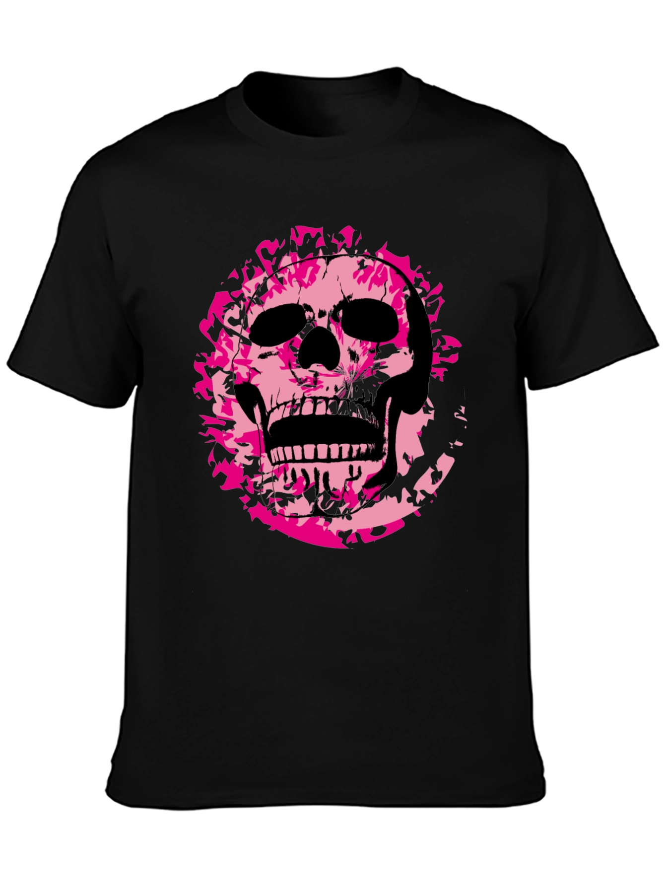 Black Edgy Pink Skull Graphic Black T-Shirt view 3