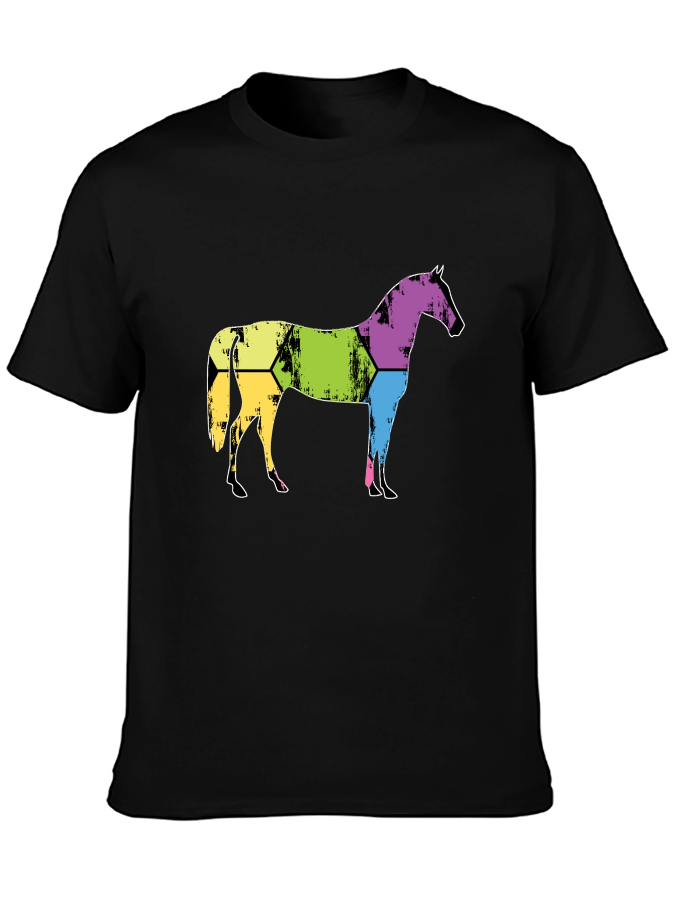 Black Abstract Horse Graphic Tee - Men's Black T-Shirt view 3
