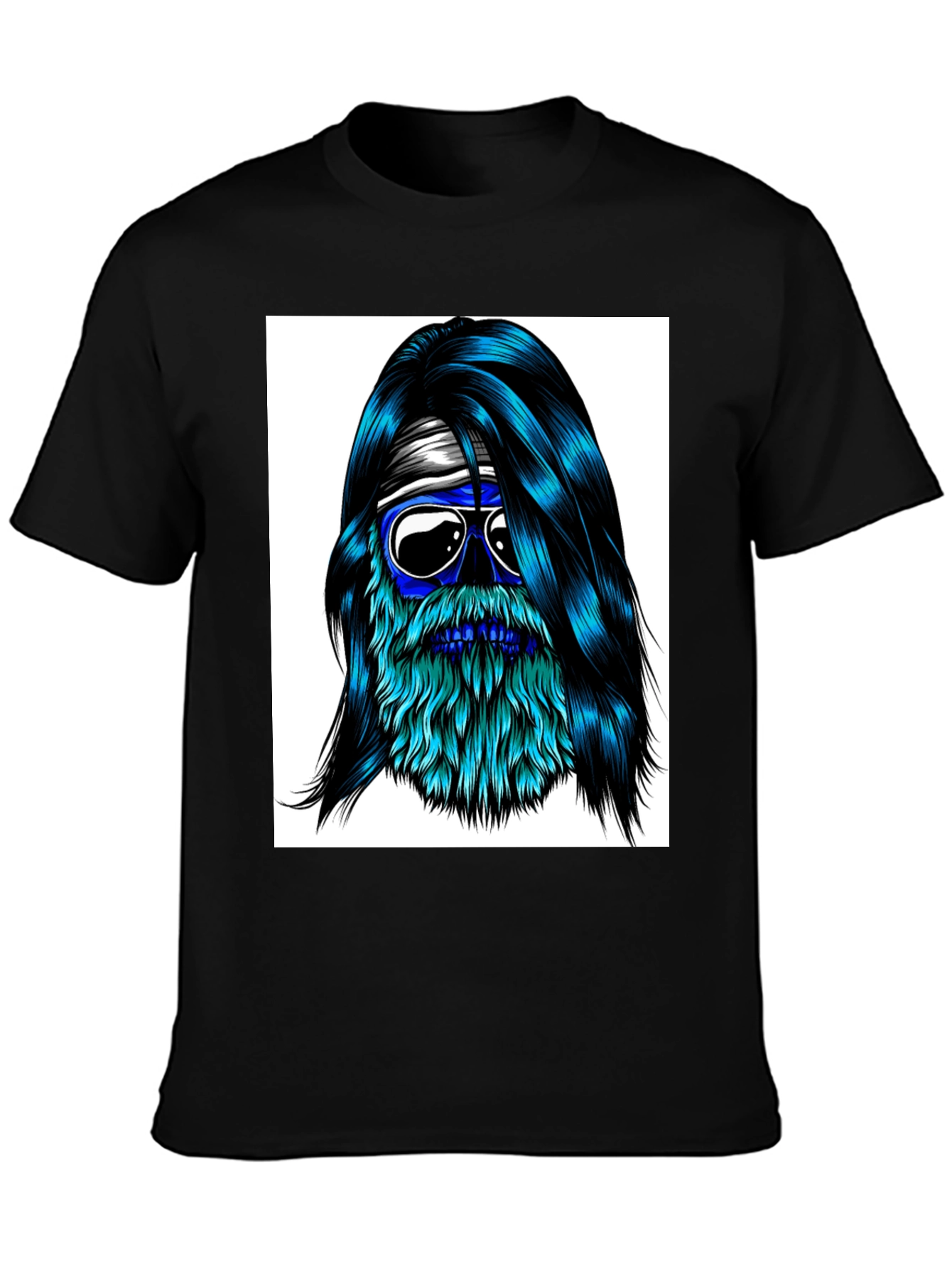 Black Cool Blue Bearded Skull T-Shirt view 3