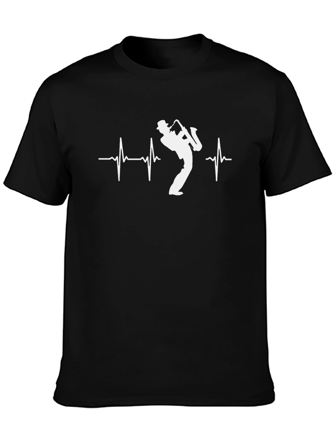 Black Saxophone Heartbeat T-Shirt - Musical Rhythm Tee view 3