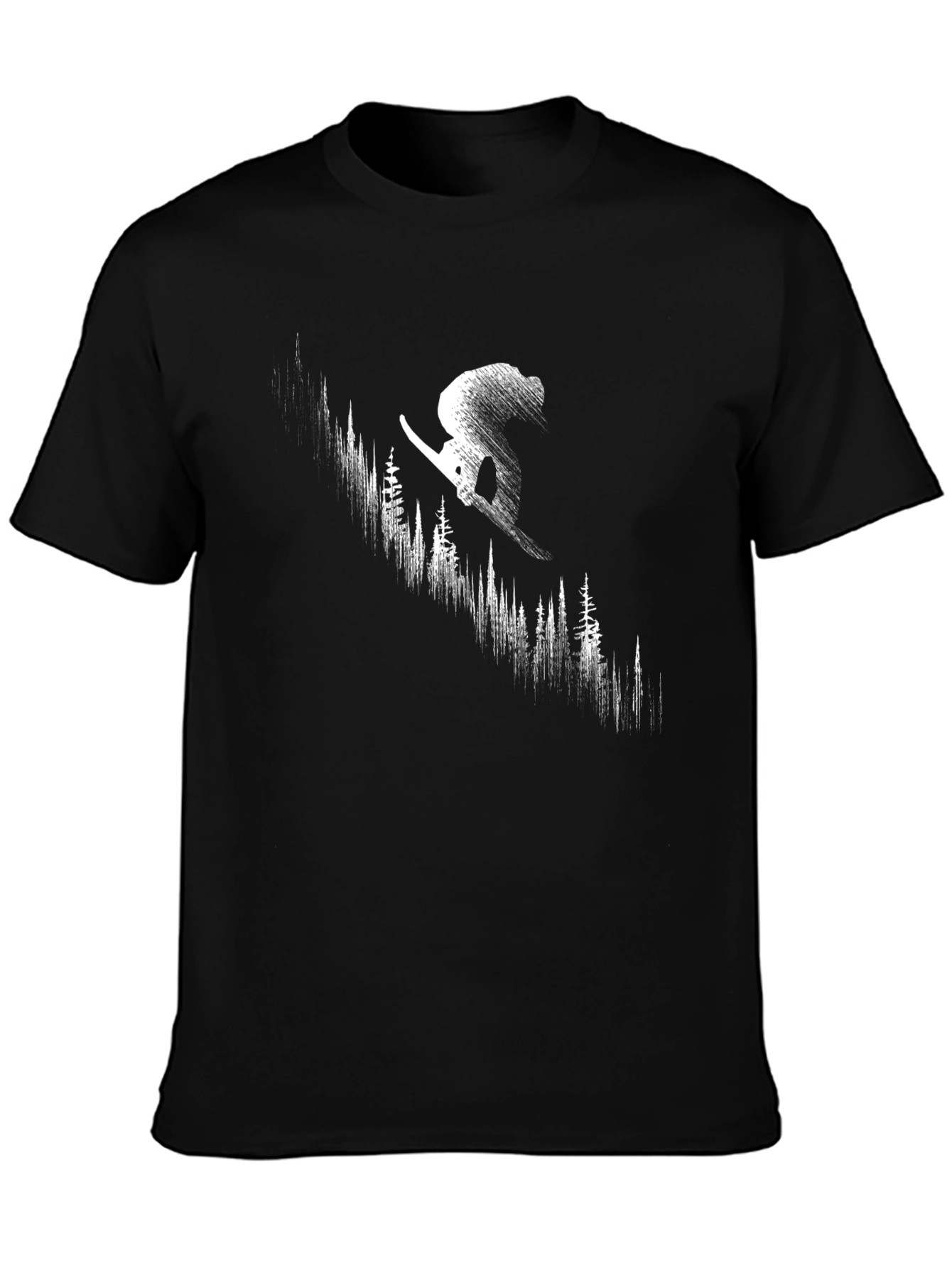 Black Skier Forest Graphic Tee - Black Cotton T-Shirt view 3