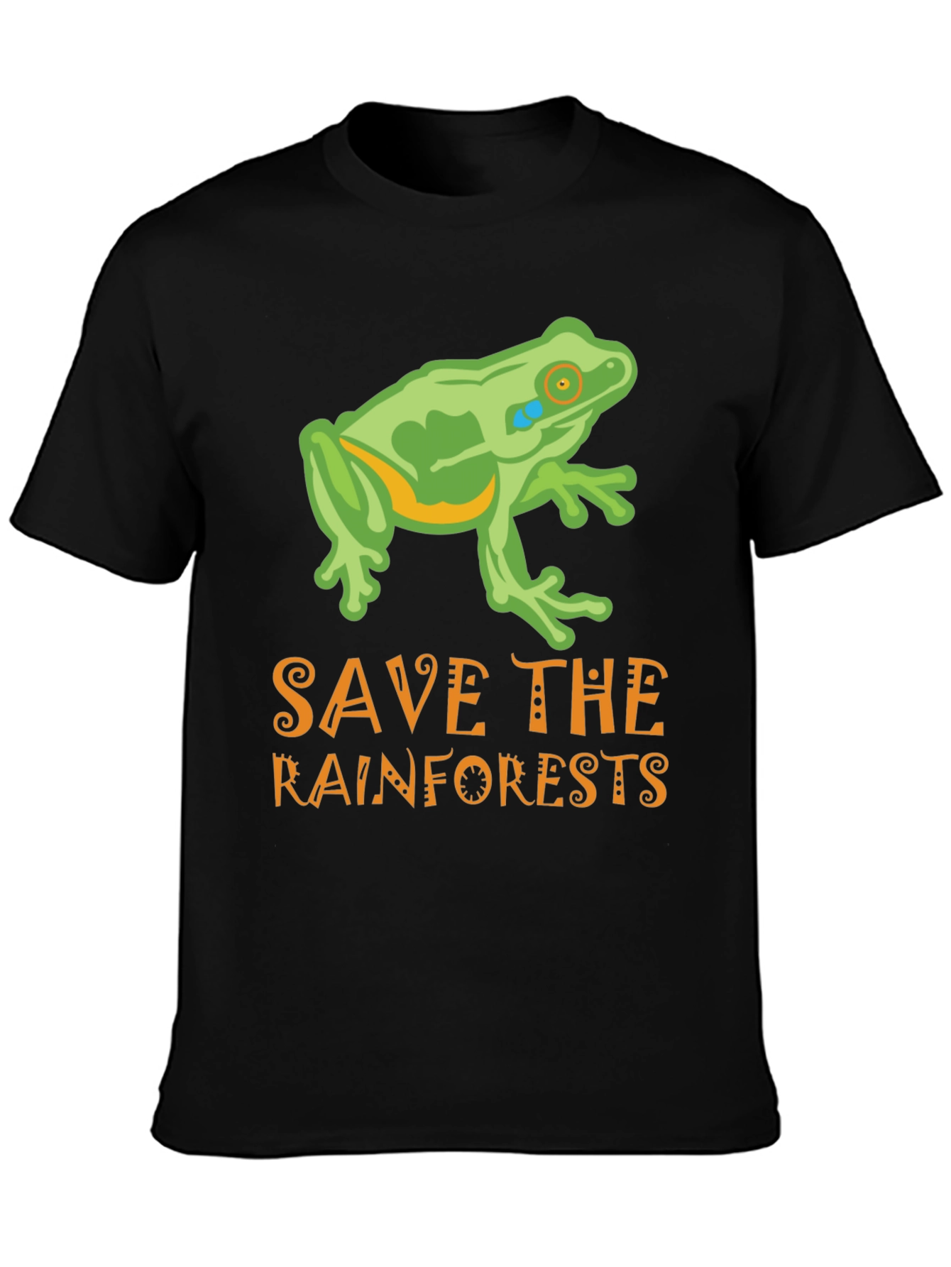 Black Save the Rainforests Frog Graphic T-Shirt view 3