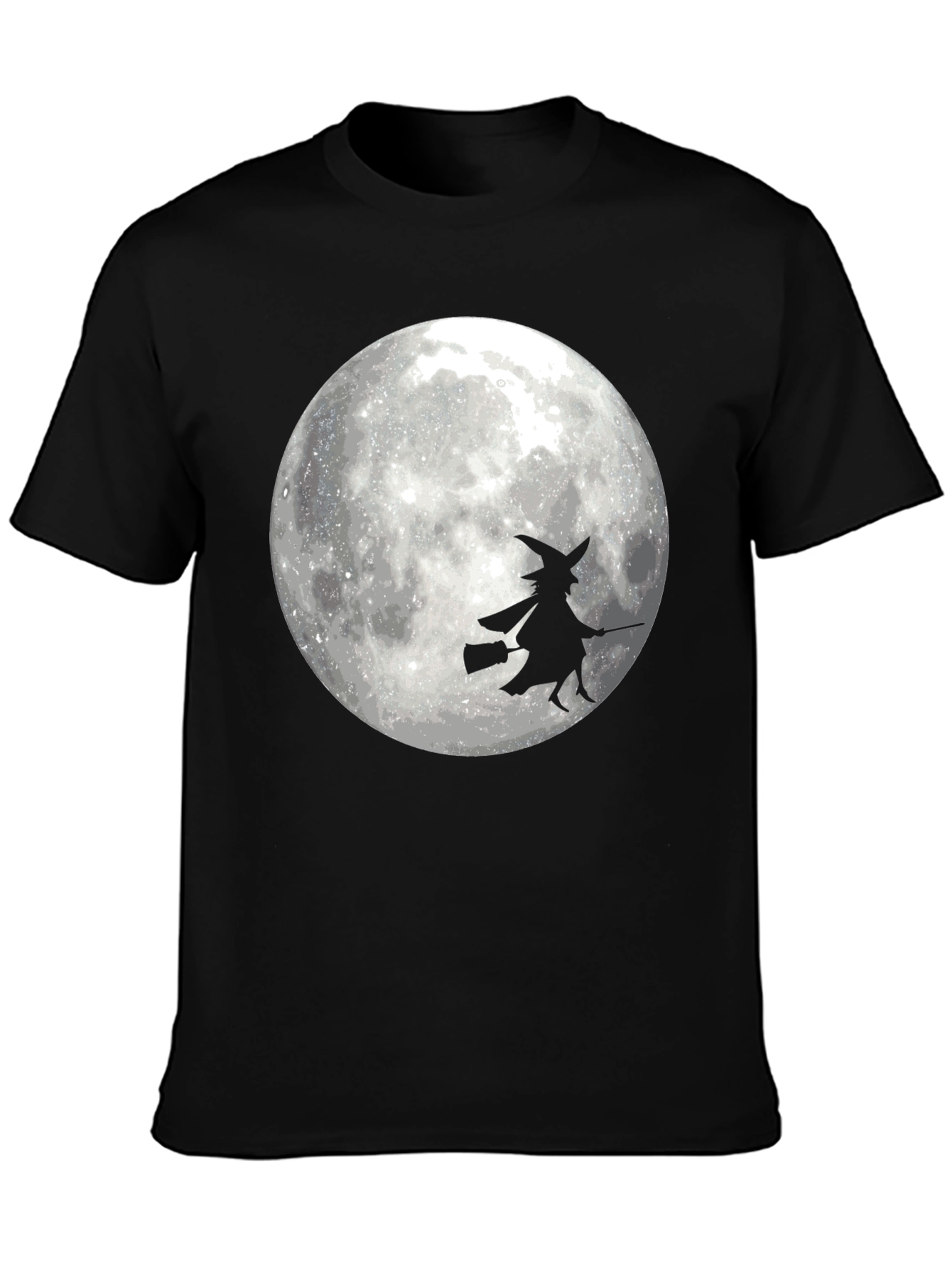 Black Halloween Witch on Moon Black T-Shirt view 3