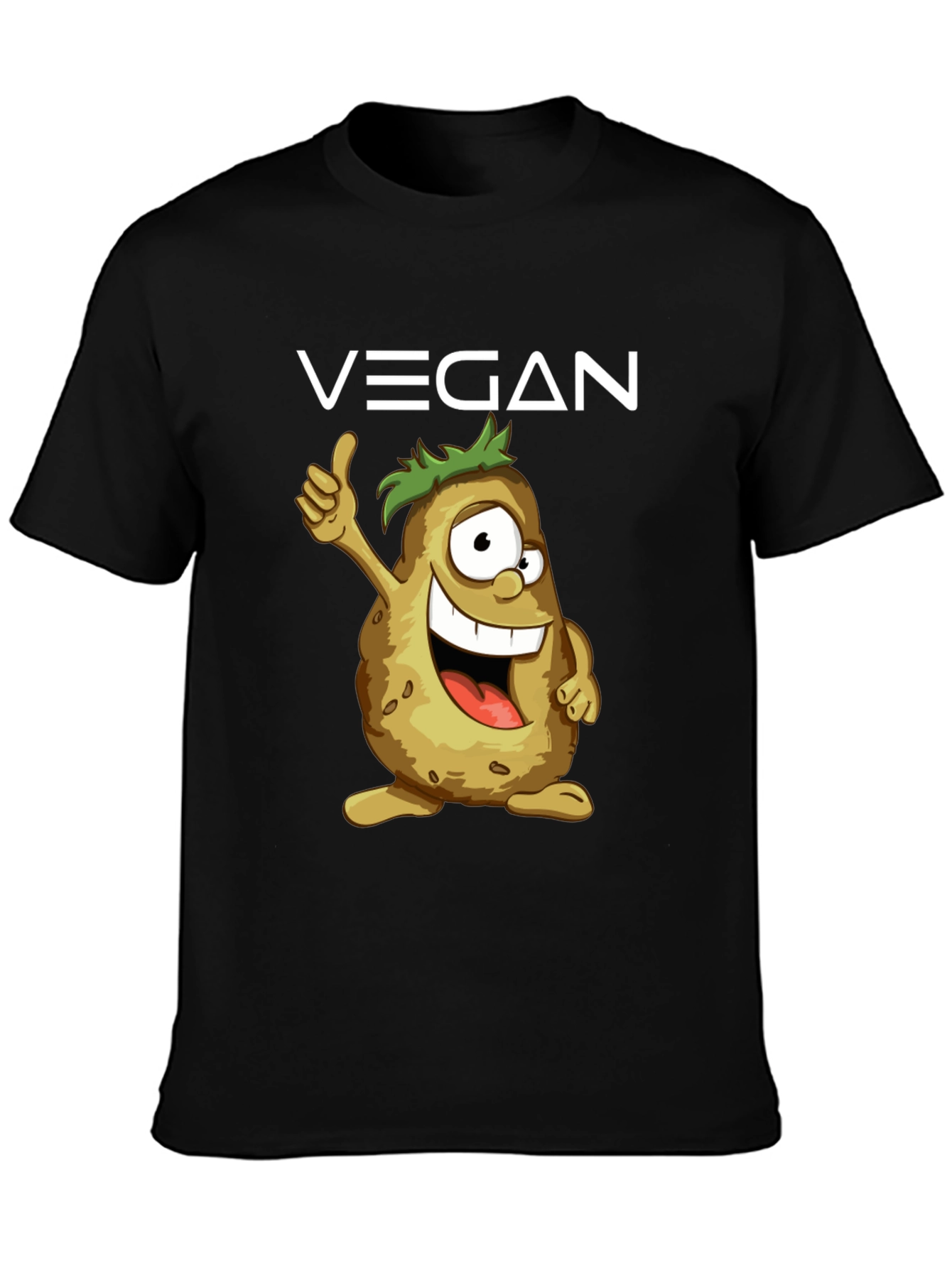 Black Vegan Potato Cartoon T-Shirt view 3