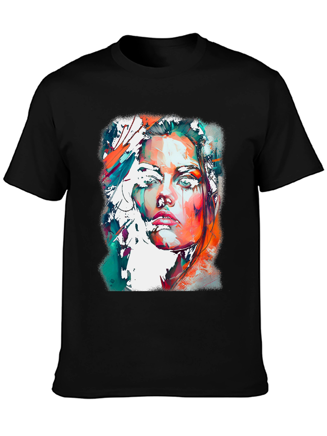 Black Abstract Woman Portrait Graphic Tee view 3