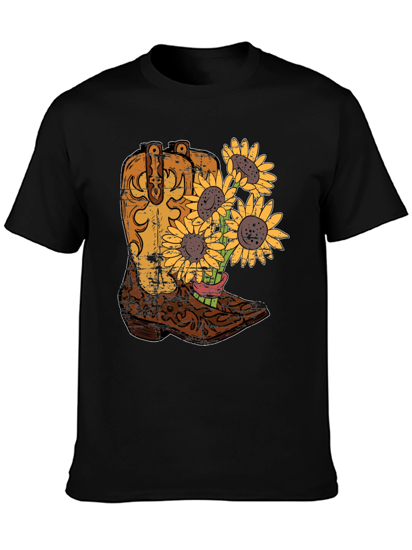 Black Cowboy Boot & Sunflower Graphic T-Shirt view 3