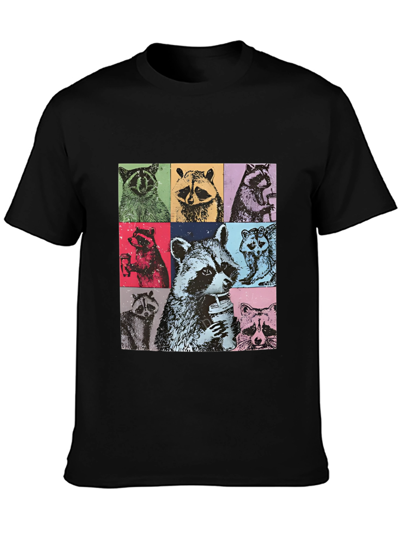 Black Raccoon Collage Graphic Tee - Novelty Design view 3