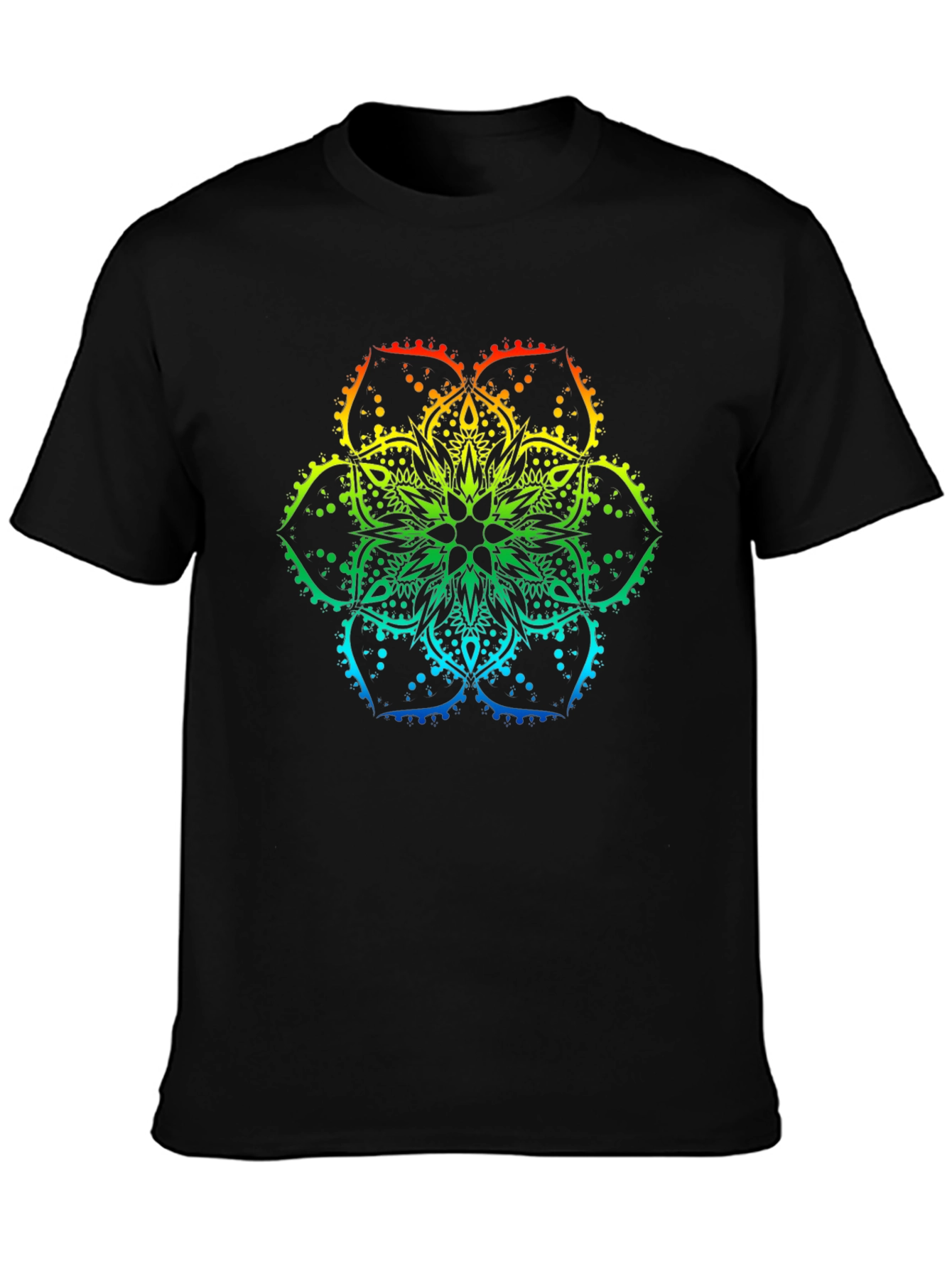 Black Rainbow Mandala Print Black T-Shirt view 3