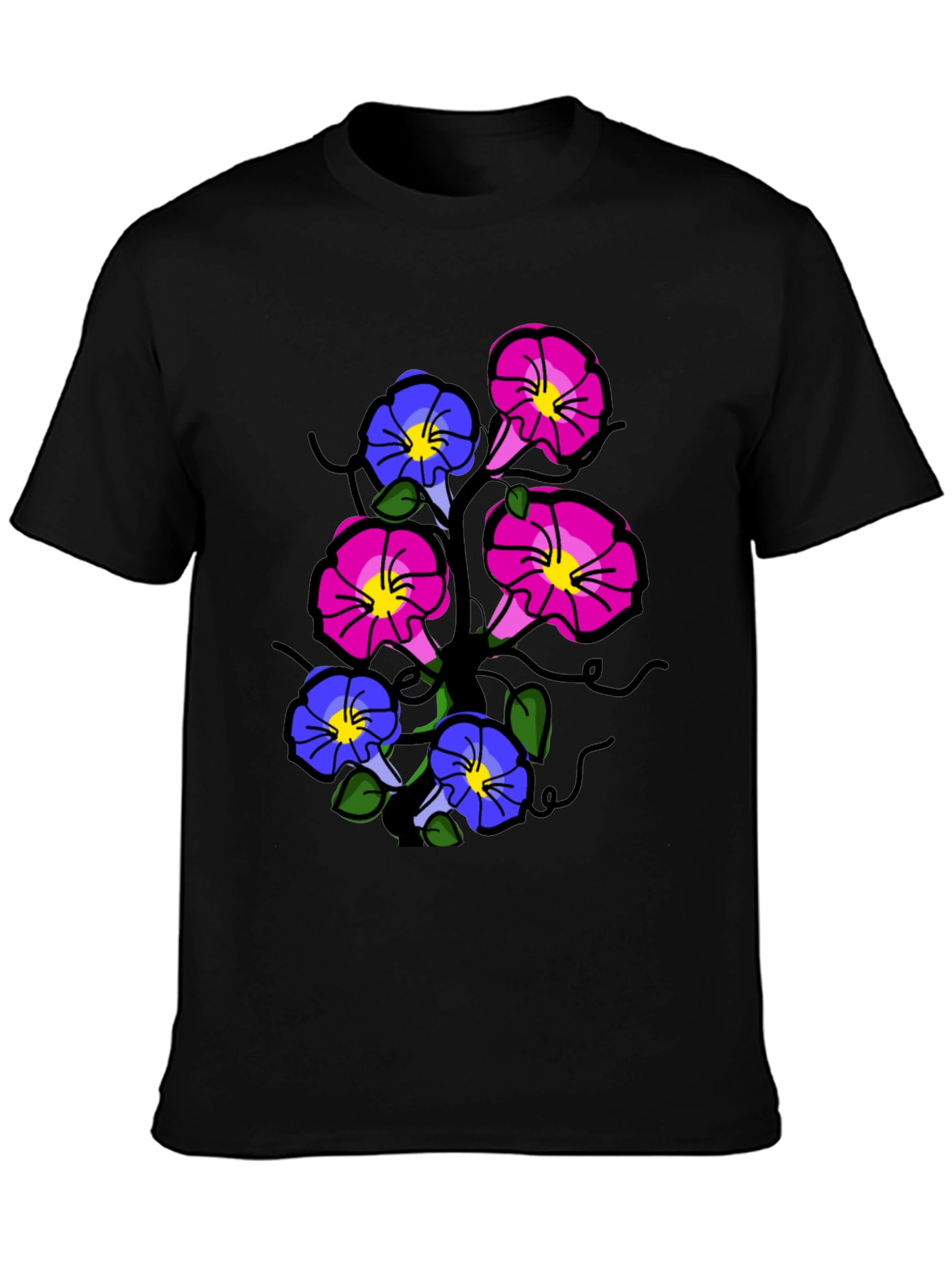 Black Floral Print T-Shirt - Unique Flower Design view 3
