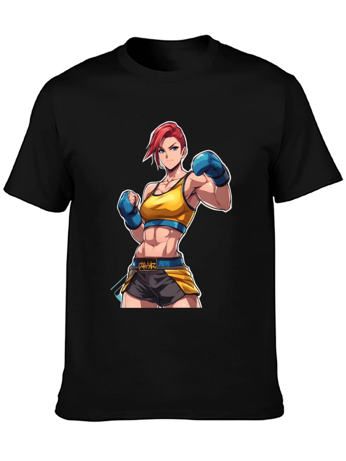 Black Anime Boxer Graphic Tee - Black Cotton Blend view 3