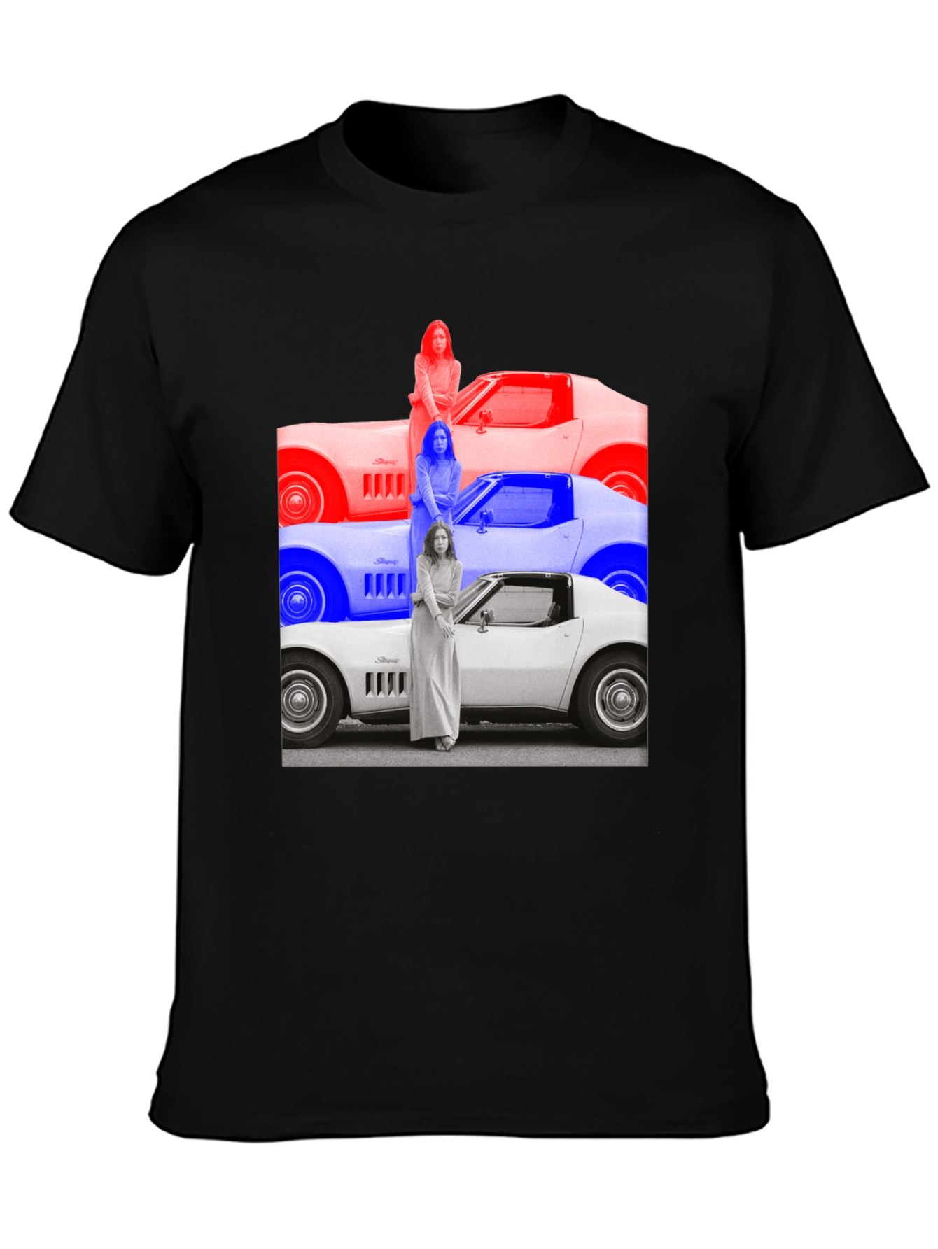 Black Vintage Vette T-Shirt - Retro Car Graphic Tee view 3