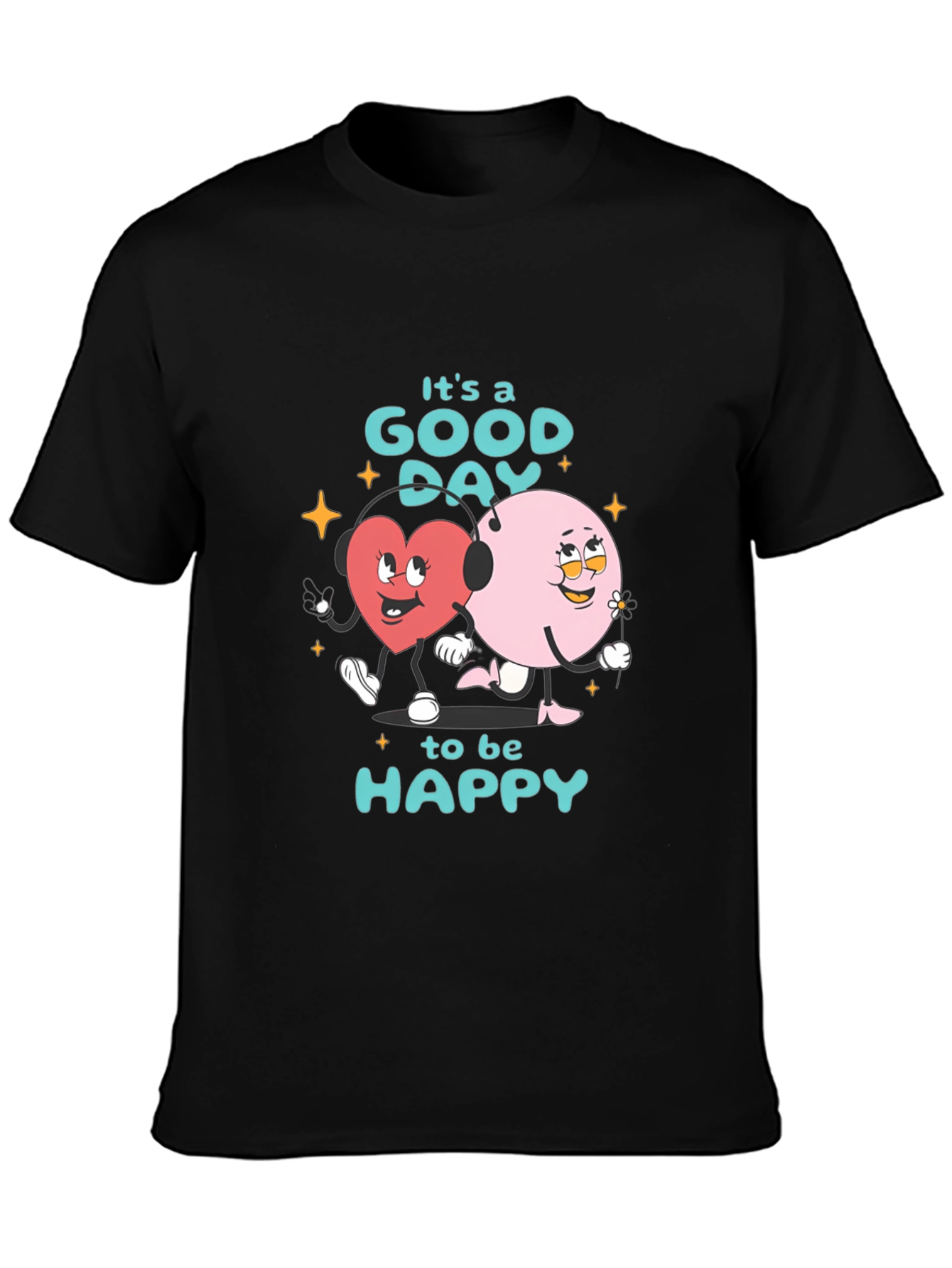 Black Good Day to be Happy Graphic T-Shirt view 3