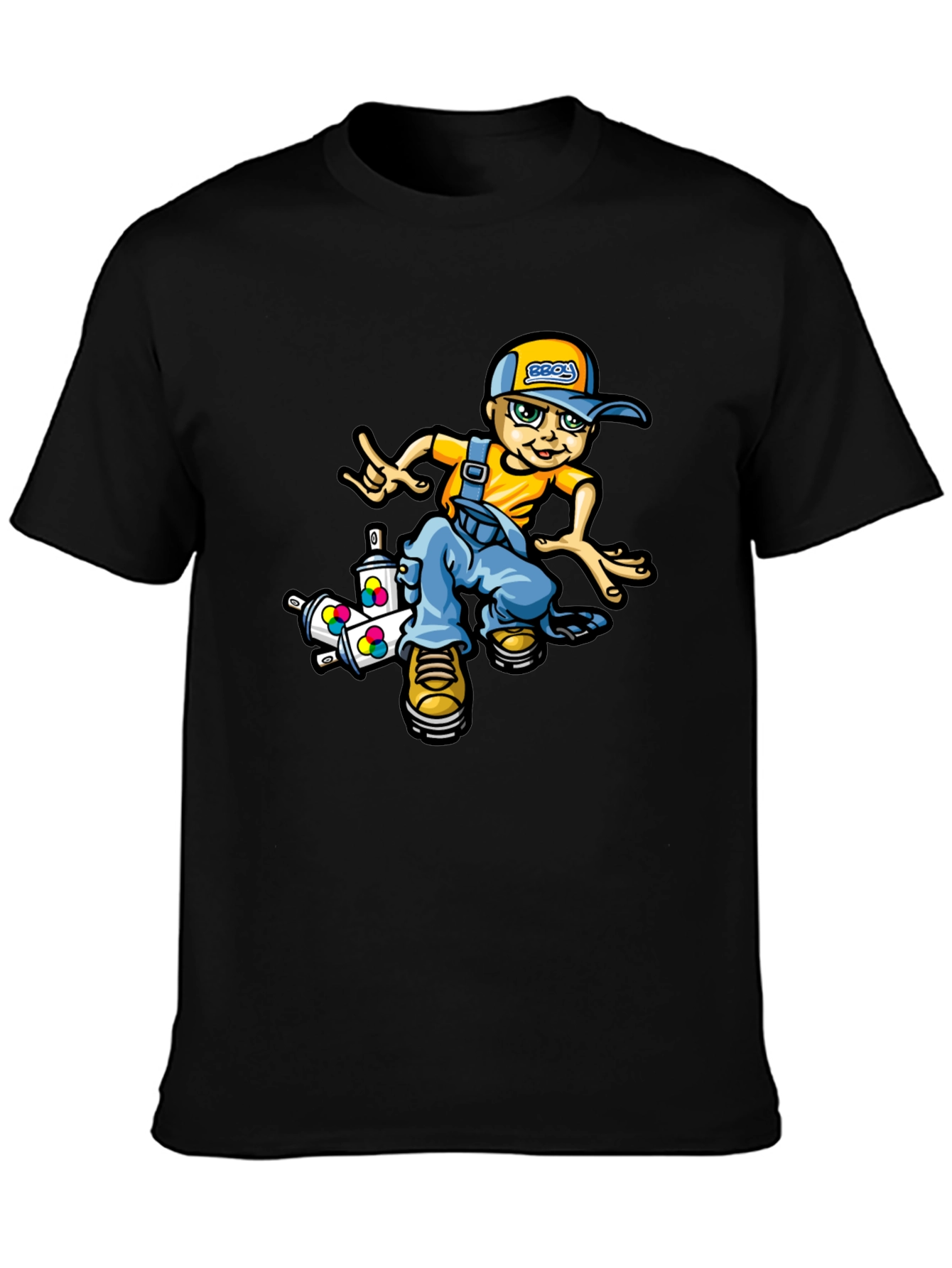 Black Cool Cartoon Boy T-Shirt view 3