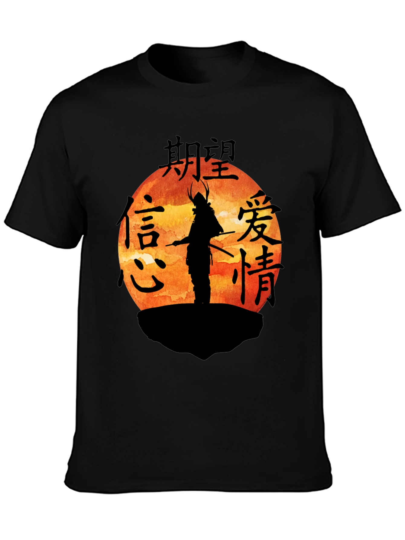 Black Samurai Sunset Graphic Tee - Black Cotton view 3