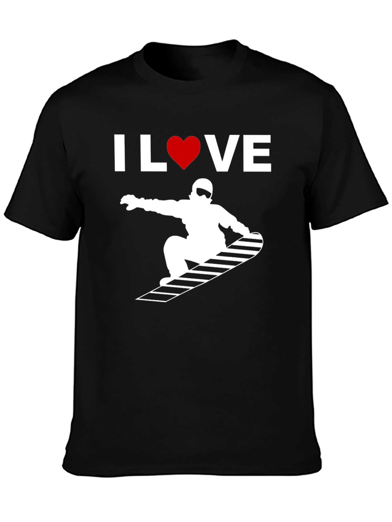 Black I Love Snowboarding Graphic Tee - Black Cotton T-Shirt view 3