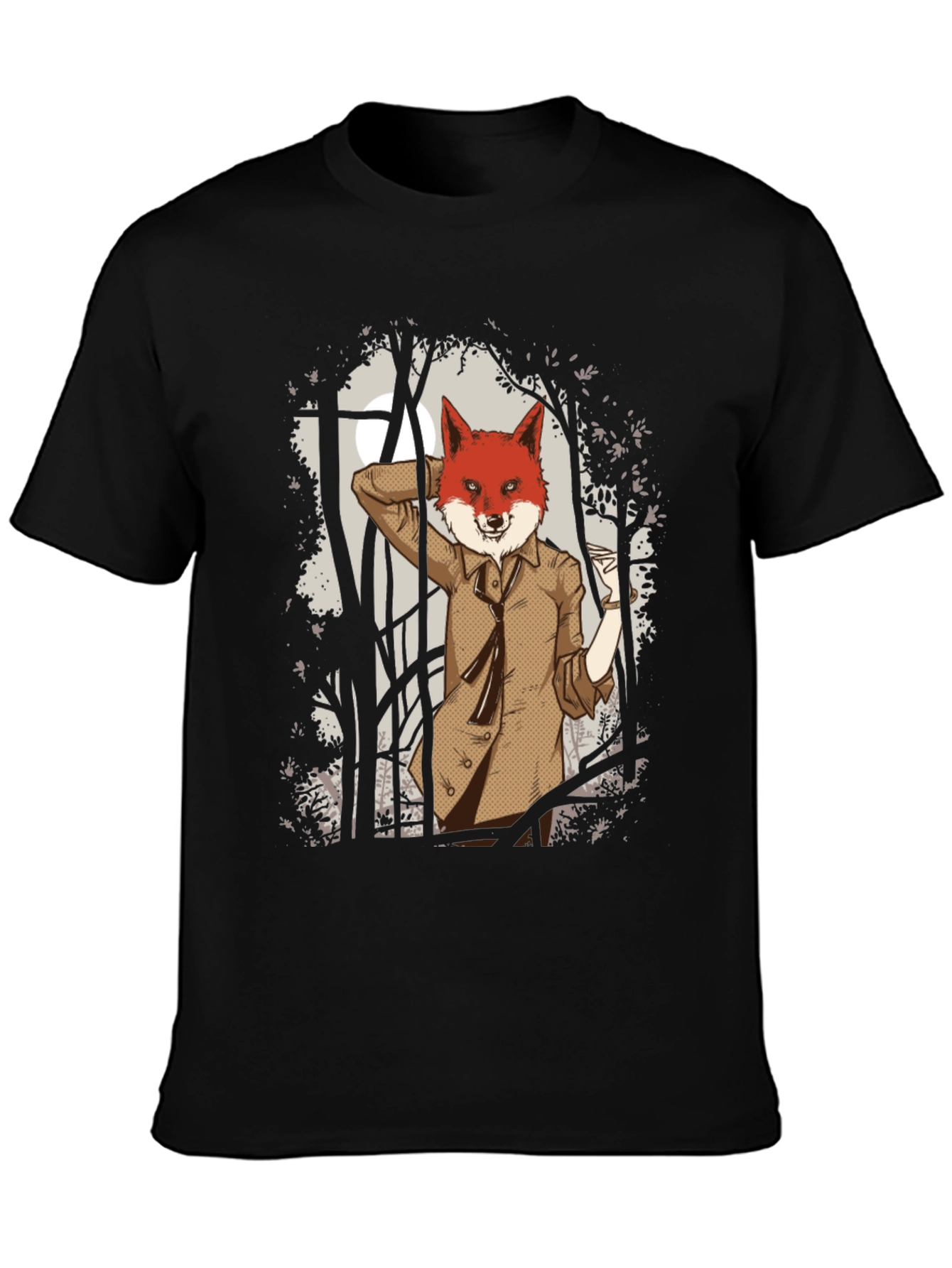 Black Fox in Suit Graphic Tee - Black Cotton T-Shirt view 3