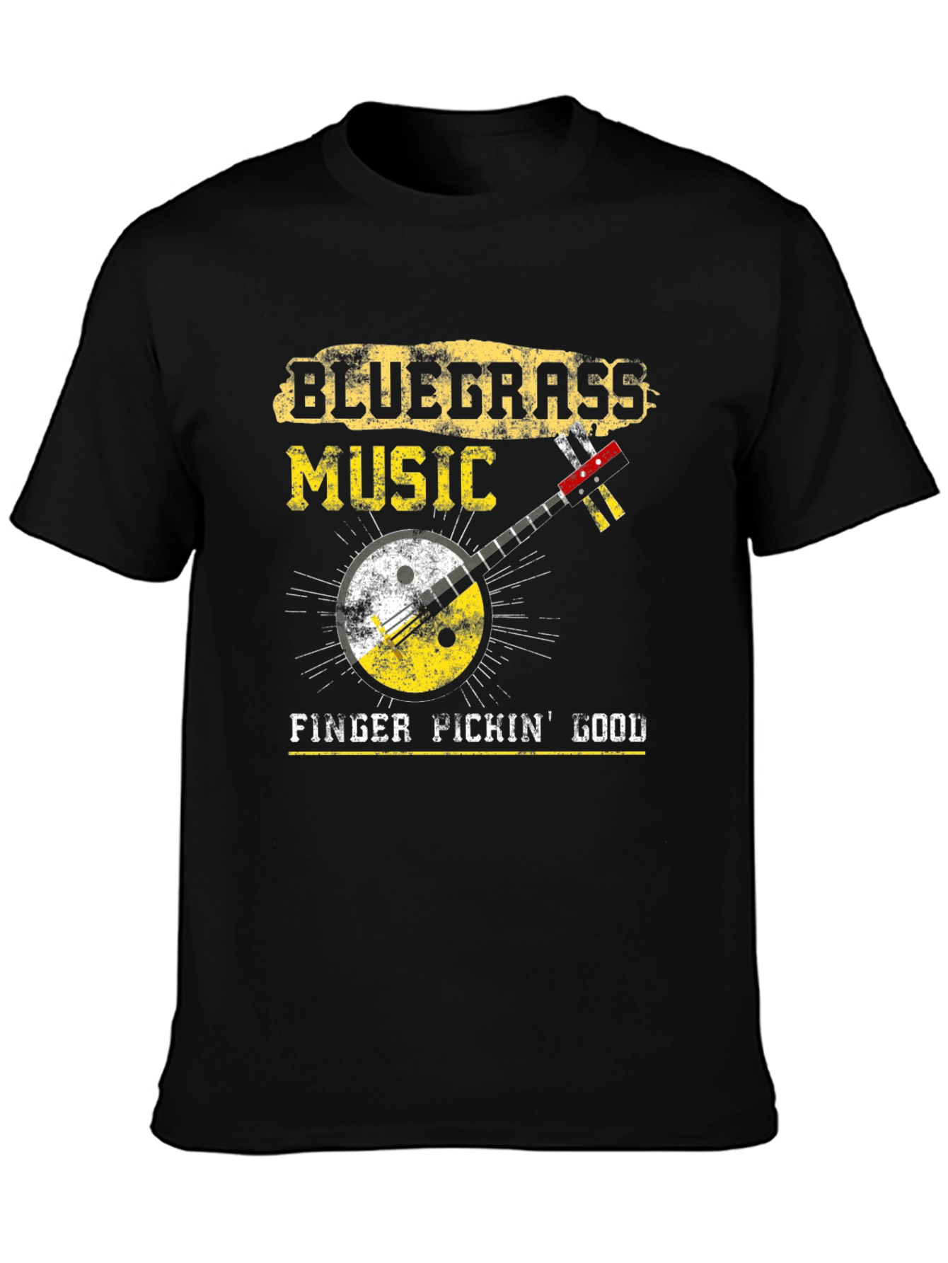 Black Bluegrass Music Banjo Graphic T-Shirt view 3